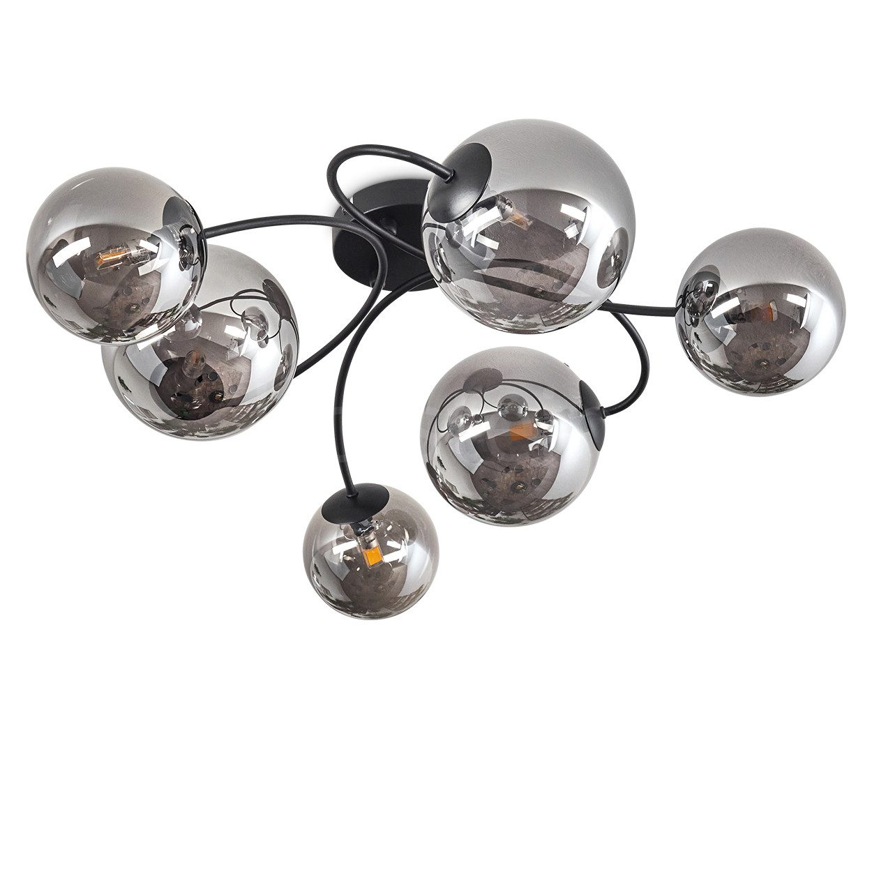 hofstein Deckenleuchte Deckenlampe aus Metall/Glas in Schwarz/Rauchfarben, ohne Leuchtmittel, Leuchte im Retro-Design aus Glas, 6 x G9 LED, ohne Leuchtmittel