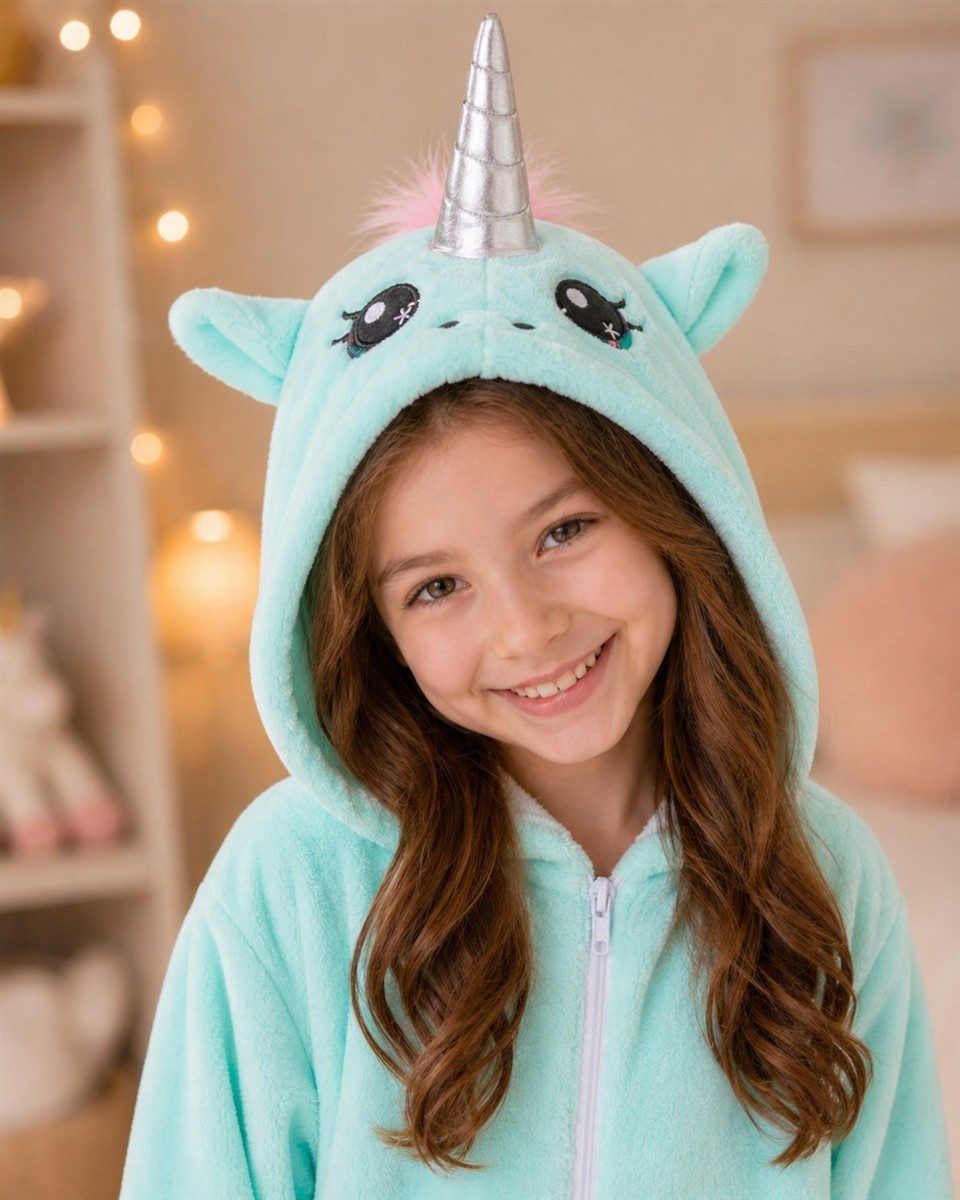 Corimori Jumpsuit Große Auswahl an Kinder Onesies, Jumpsuits, Tier-Kostümen (1-tlg) Jumpsuit, Pyjama, Fasching, Kigurumi, Tierkostüme, Einhorn "Jade" – Bild 4 von 5