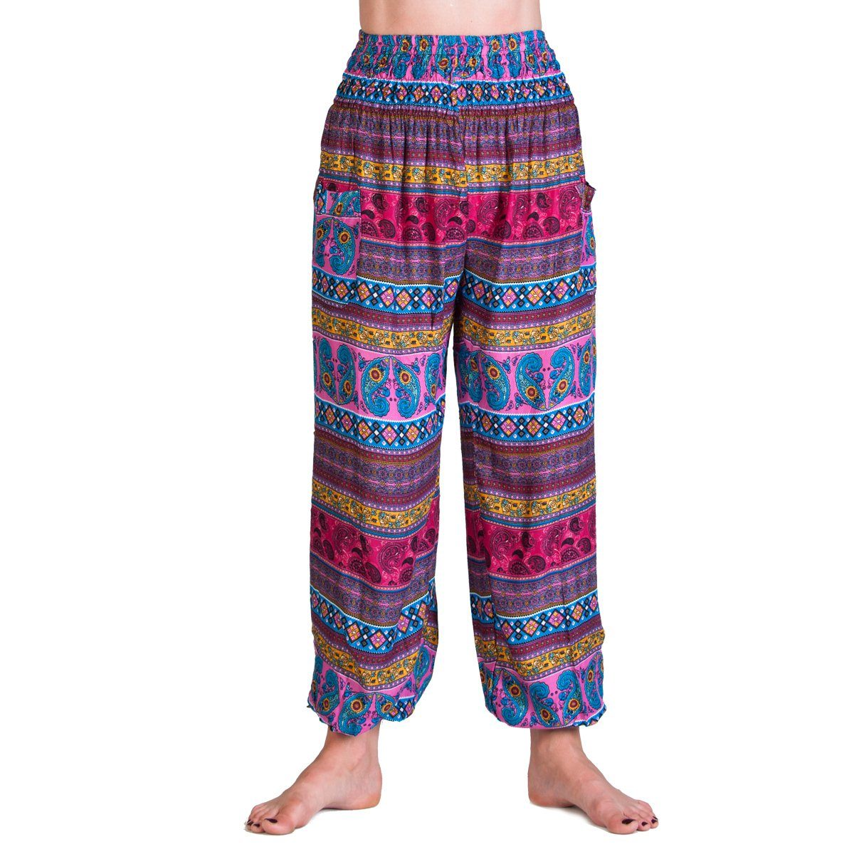 PANASIAM Stoffhose Muckhose aus feiner natürlicher Viskose bequeme Haremshose für Damen leichte Sommerhose mit Seitentaschen Aladinhose rosa