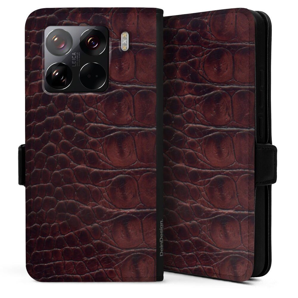 DeinDesign Handyhülle Krokodil Leder Animalprint Croco dark brown, Xiaomi 15 5G Hülle Handy Flip Case Wallet Cover Handytasche Leder