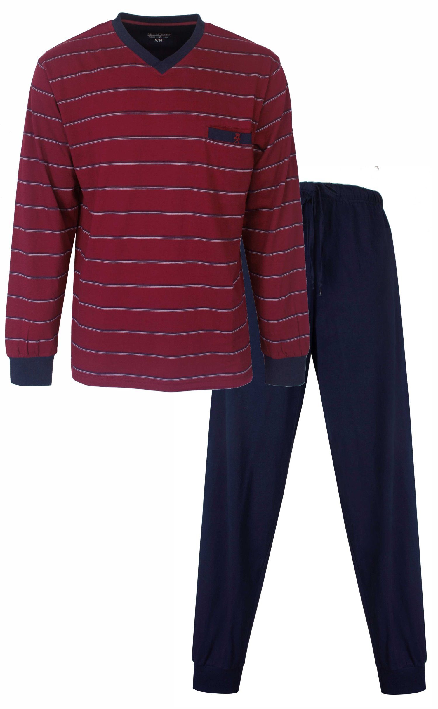 Paul Hopkins Schlafanzug Modischer Herren Pyjama lang mit Bündchen (2 tlg) Baumwolle