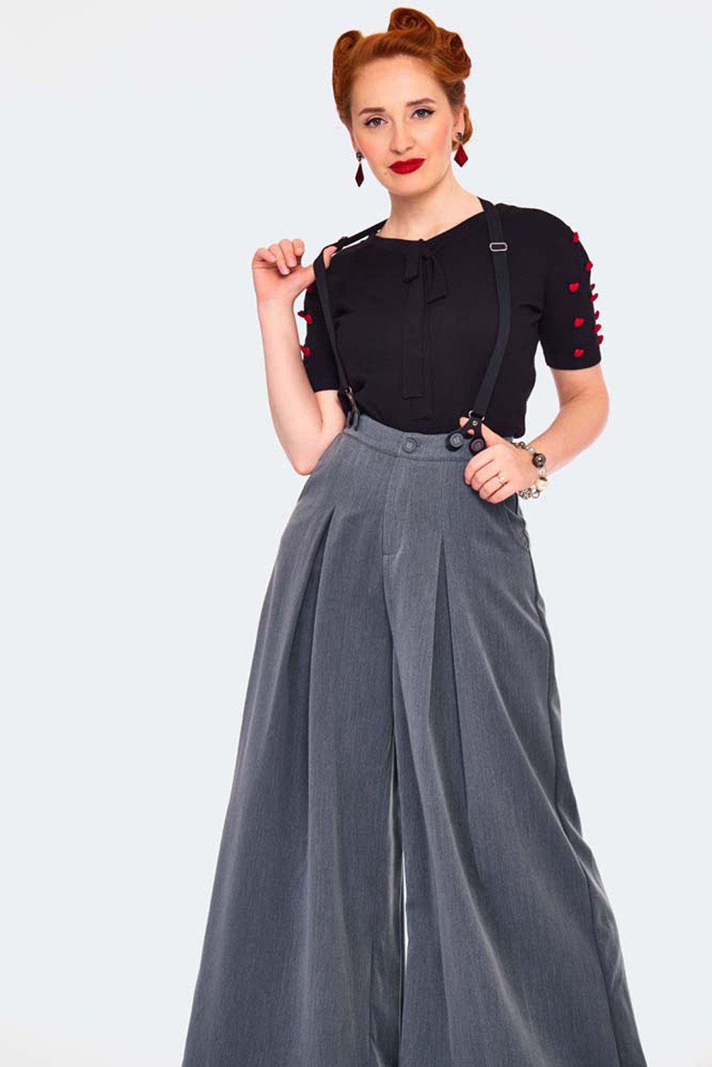 Voodoo Vixen Marlene-Hose Khloe Grey Vintage Trousers 40er Jahre Stil – Bild 4 von 5
