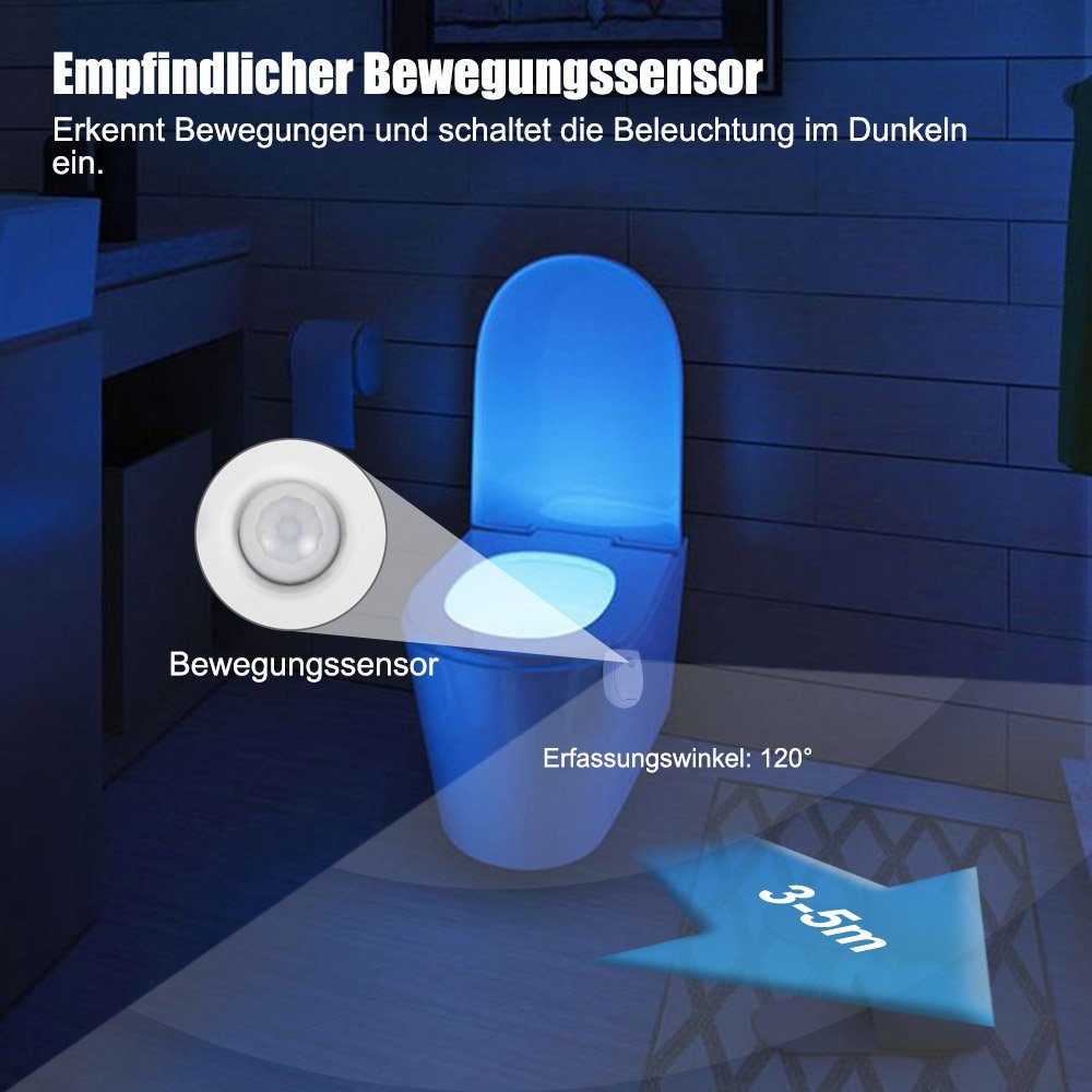 LED-Toiletten-Nachtlicht PIR-Bewegungssensor, intelligentem mit LED wechselbar, Lichtsensor, mit Batteriebetrieb, für Nachtlicht Kinder-Badezimmer, Multicolor, Rosnek
