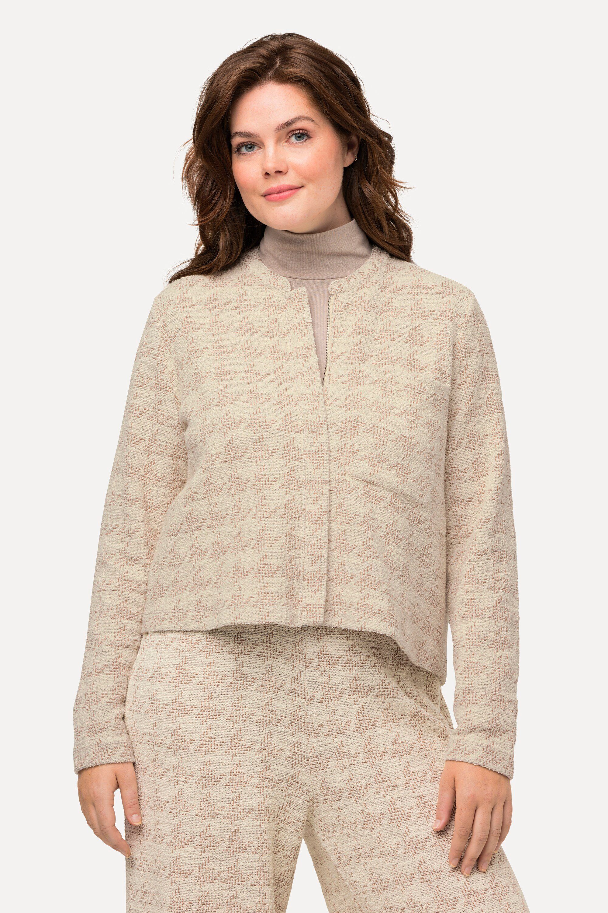 Ulla Popken Kurzjacke Bouclé-Jacke Oversized Stehkragen günstig online kaufen