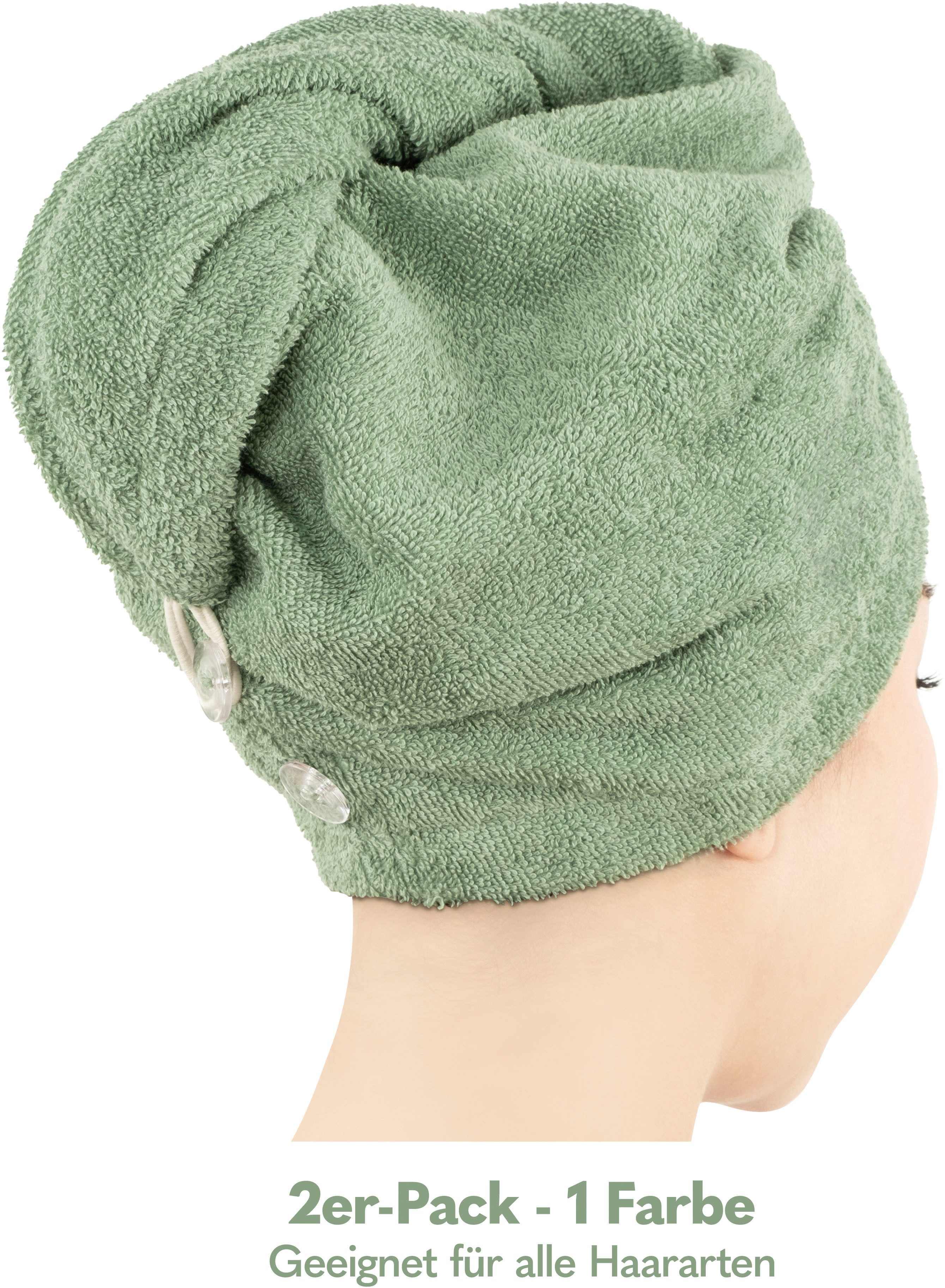 HAMMETEX Turban-Handtuch 2er Set Haarturban Damen, 100% Baumwolle, Flauschig & Schnelltrocknend, Frottier (Set, 2-St), Uni-Farben, weich