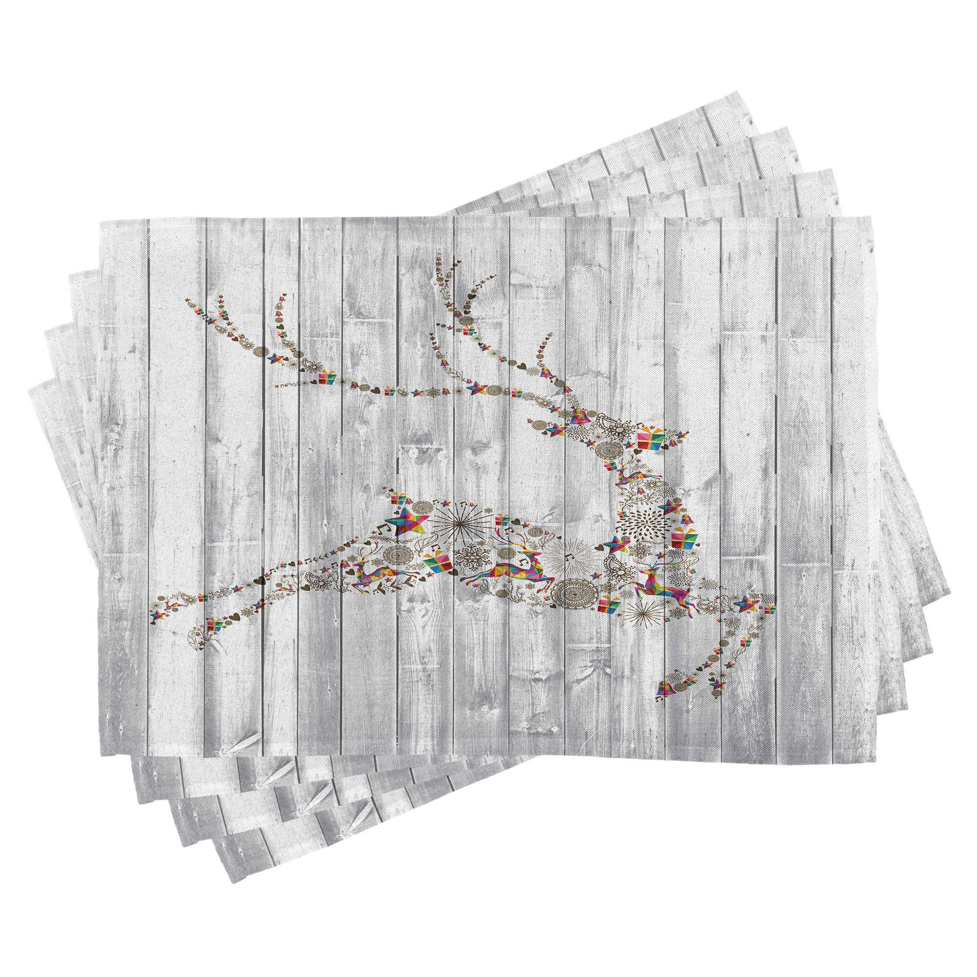 Abakuhaus Platzset Waschbare Stoff Esszimmer Küche Tischdekorations Digitaldruck, (4-teilig, 4-St., Set aus 4x), Hirsch Weihnachten Tier Rustikal