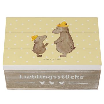 Mr. & Mrs. Panda Dekokiste 19 x 12 cm Bären mit Hut - Gelb Pastell - Geschenk, Vorbild, XXL, Sch (1 St), Hochwertiges Holzfaser
