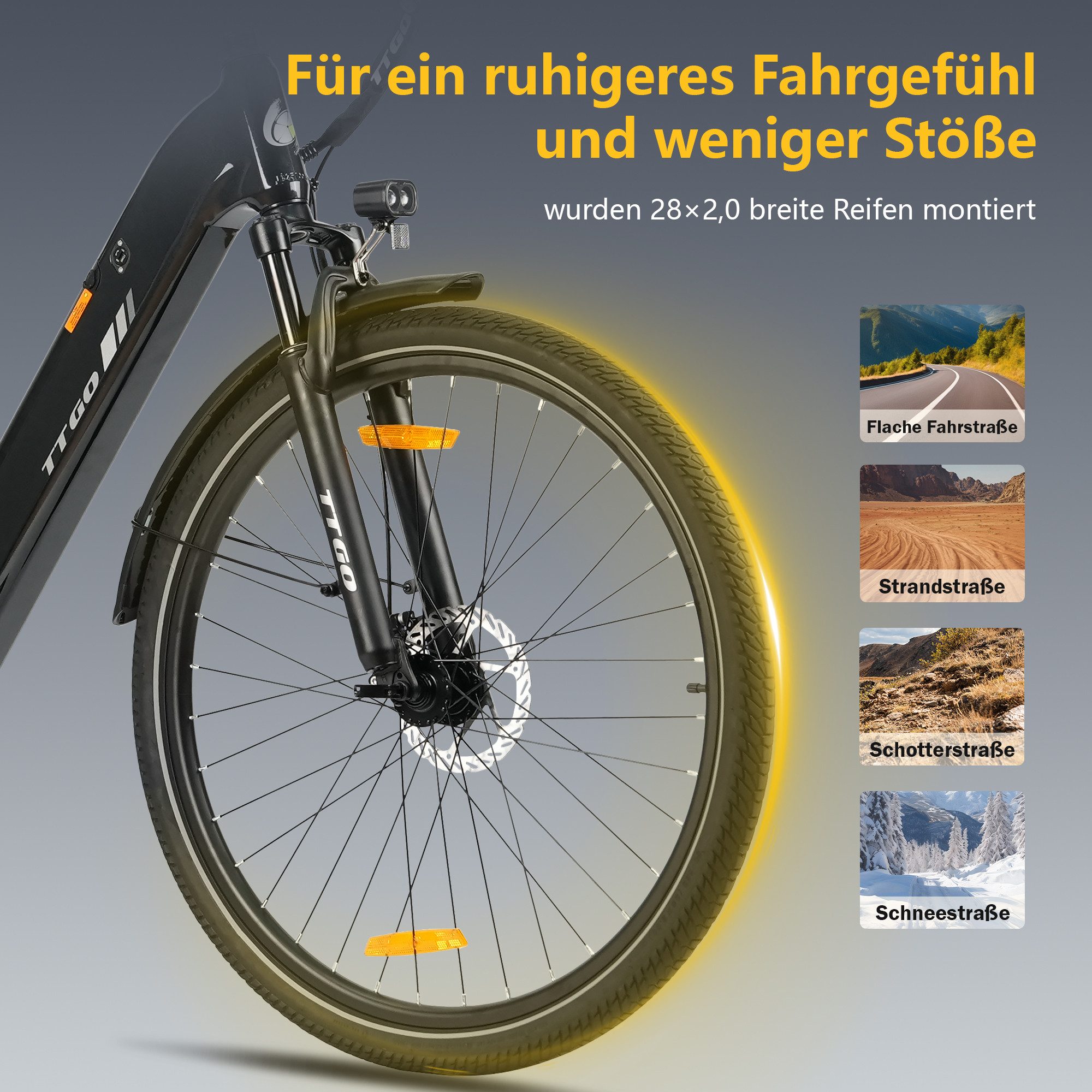 TTGO E-Bike Cityrad 28 Zoll, 52Nm Heckmotor, 150km, Elektrofahrrad, für Damen und Herren, 7 Gang Shimano, Kettenschaltung, Hinterradmotor, 650 Wh, (max. Belastung 125 kg, LCD-Display, Alu-Pedale, Aluminiumrahmen), 5 Stufen, C3 2.0, E-Bike mit tiefem Einstieg, nur 25kg, bis zu 130kg