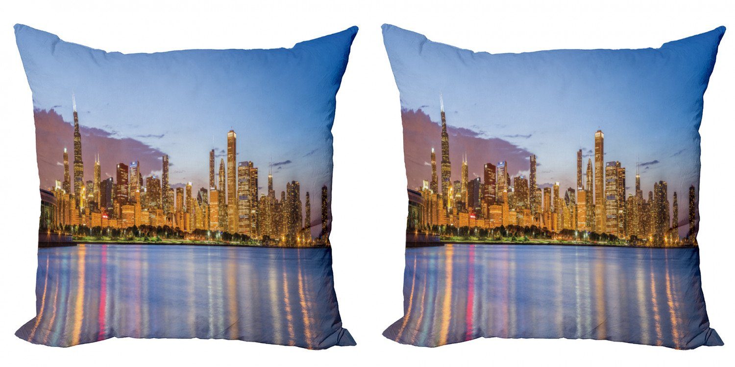 Kissenbezüge Modern Accent Doppelseitiger Digitaldruck, Abakuhaus (2 Stück), Illinois Nacht Panorama Skyline