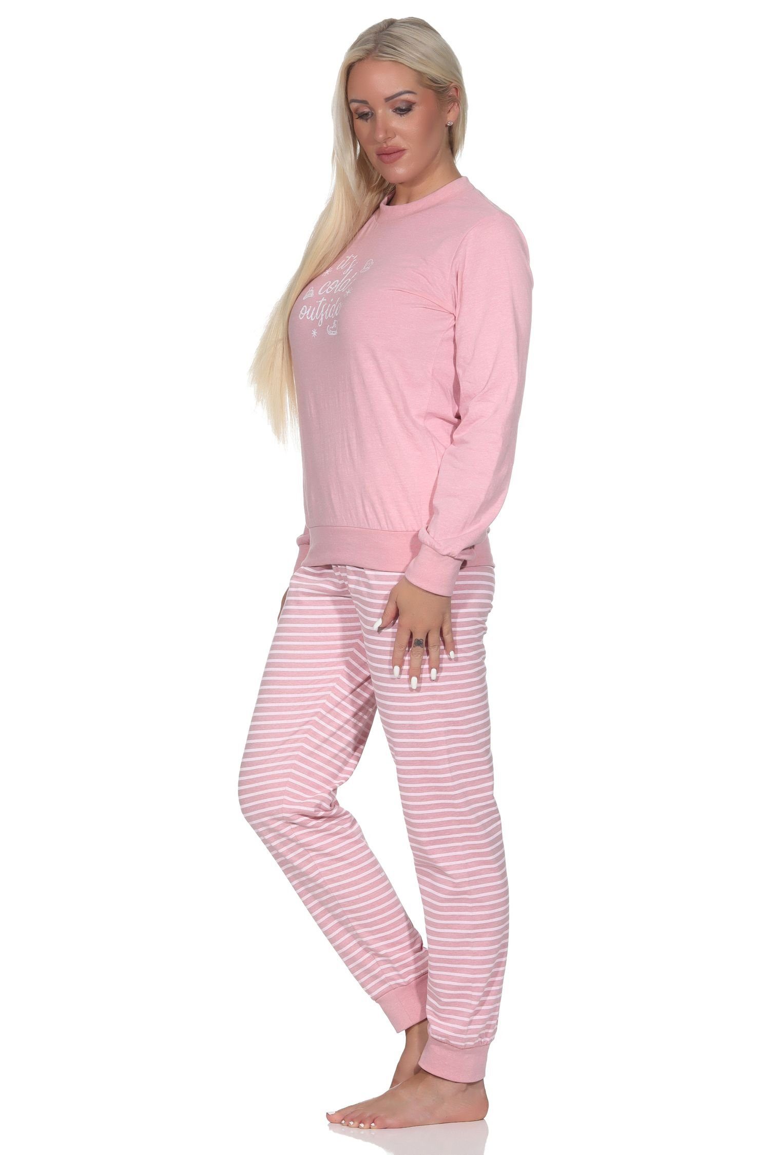 Schlafanzug und Damen Normann Pyjama gestreifter rose Bündchen mit langarm Hose Normann