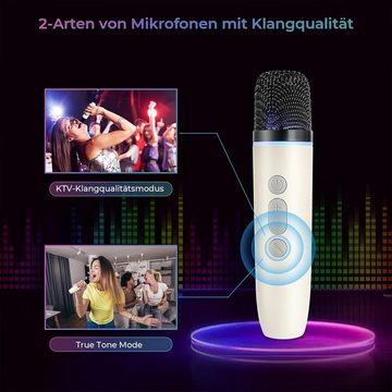 autolock Bluetooth Lautsprecher mit 2 Drahtlosen Mikrofonen Kabellos Lautsprecher (Mikrofon Karaokemaschinen mit 6 LED-Lichtmodi für Geschenke)