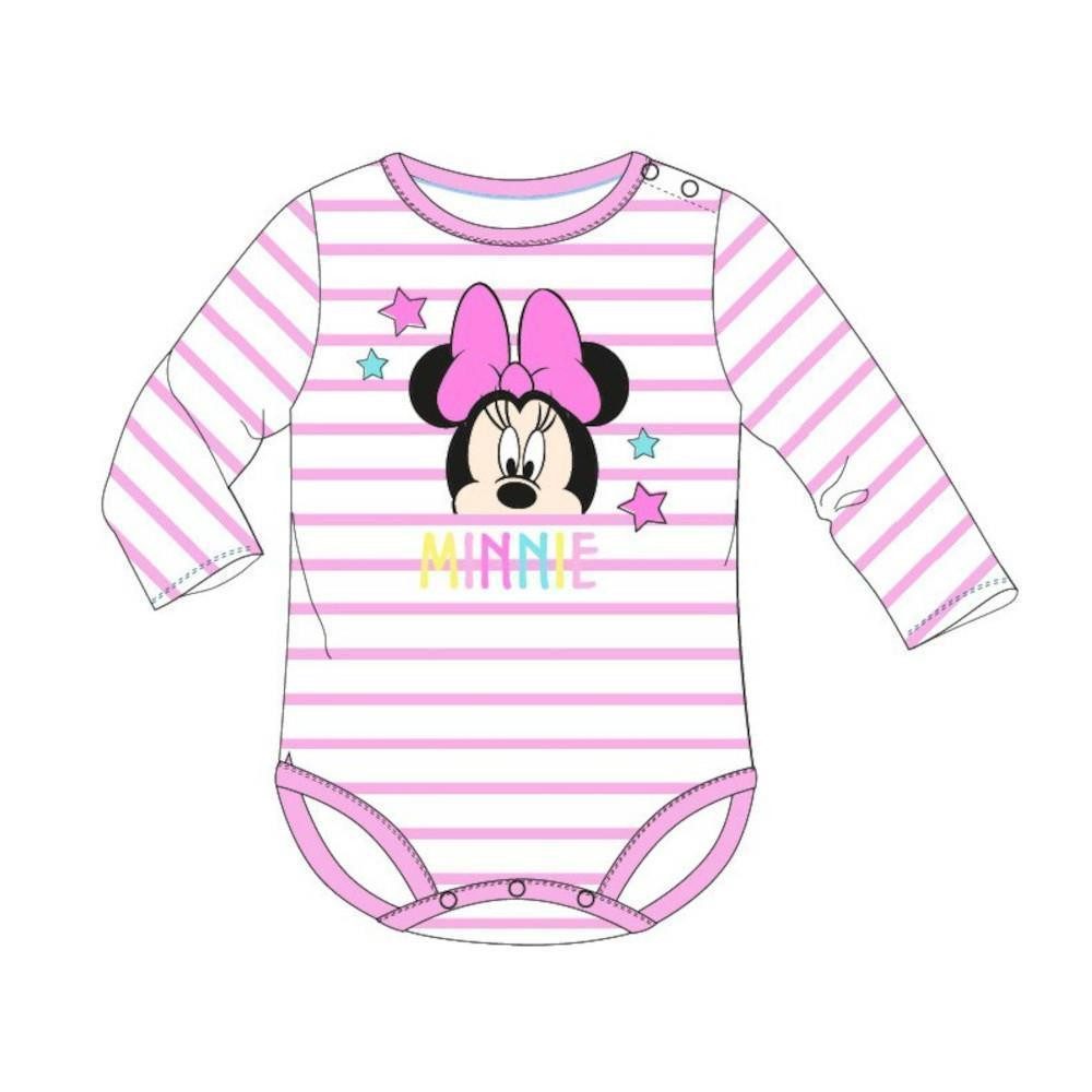 Disney Baby Langarmwickelbody Langarm-Body für Kleinkinder - "Minnie" - weiß-rosa gestreift mit niedlichem Frontprint
