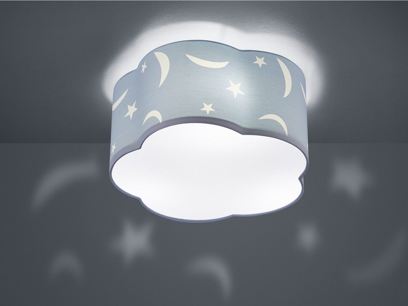 TRIO Leuchten Deckenleuchte MOONY, ohne Leuchtmittel, Deckenlampe, Runde  Deckenleuchte mit Lampenschirm in Pastellblau, Mond und Sterne Design | Deckenlampen