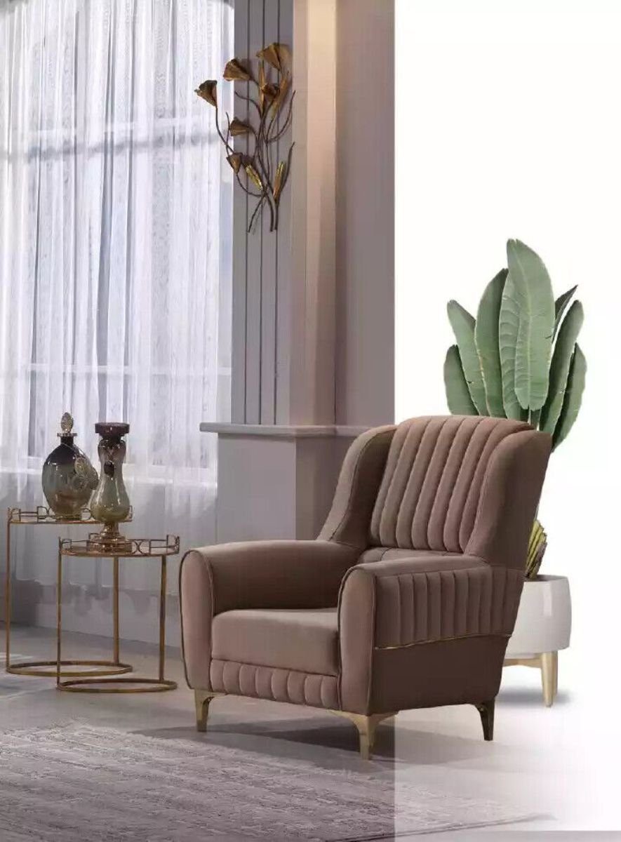 Sessel JVmoebel in Holzgestell Sessel), Einsitzer Wohnzimmer Textil Made Europa Brauner Luxus Sessel (1-St.,