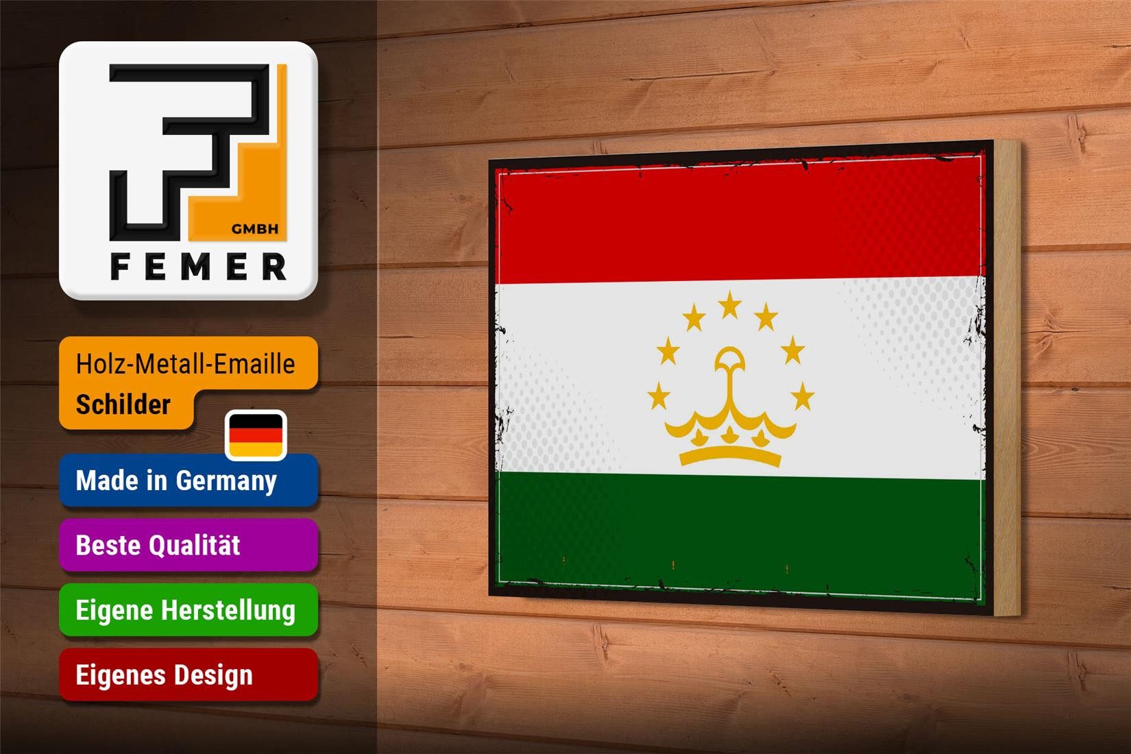 Femer GmbH Holzbild Flagge Tadschikistan 18x12 cm Retro Tajikistan, Flaggen (1 St), Glatte Holzfaserplatte (MDF), vorn beschichtet