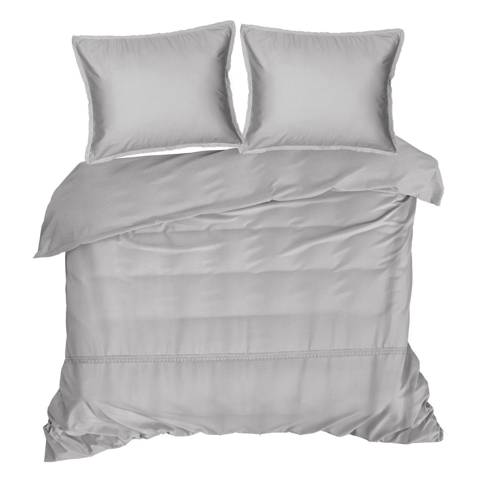 Eurofirany Bettwäsche Bettwäsche-Set aus Baumwollsatin mit Spitze, 100% Baumwolle, Hochwertige Bettwäschegarnitur Retro Stil 3 TLG Doppelbett