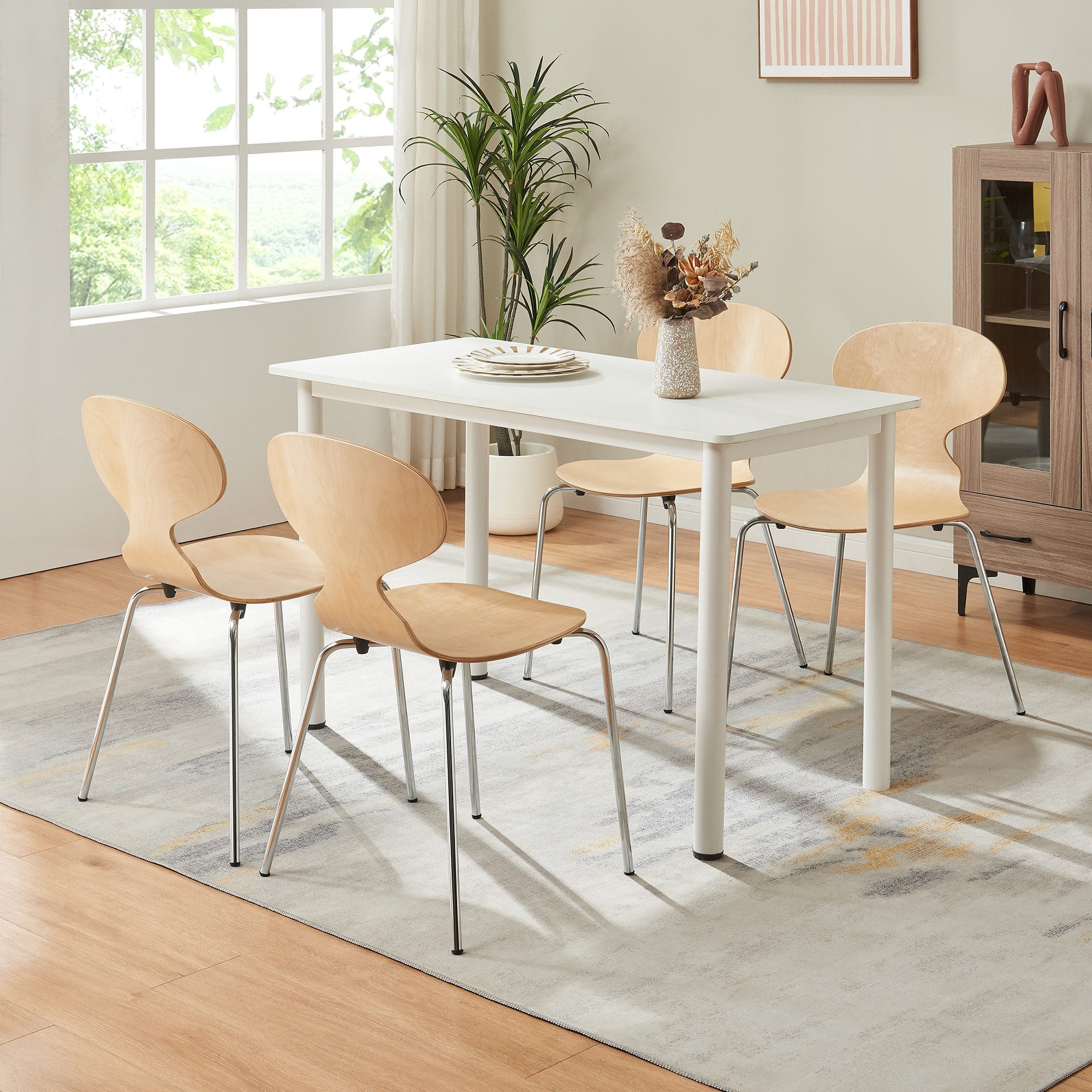 en.casa Esszimmerstuhl (Set, 4 St), »Kil« 80x47x48 cm Metallgestell Natur/Chromfarben