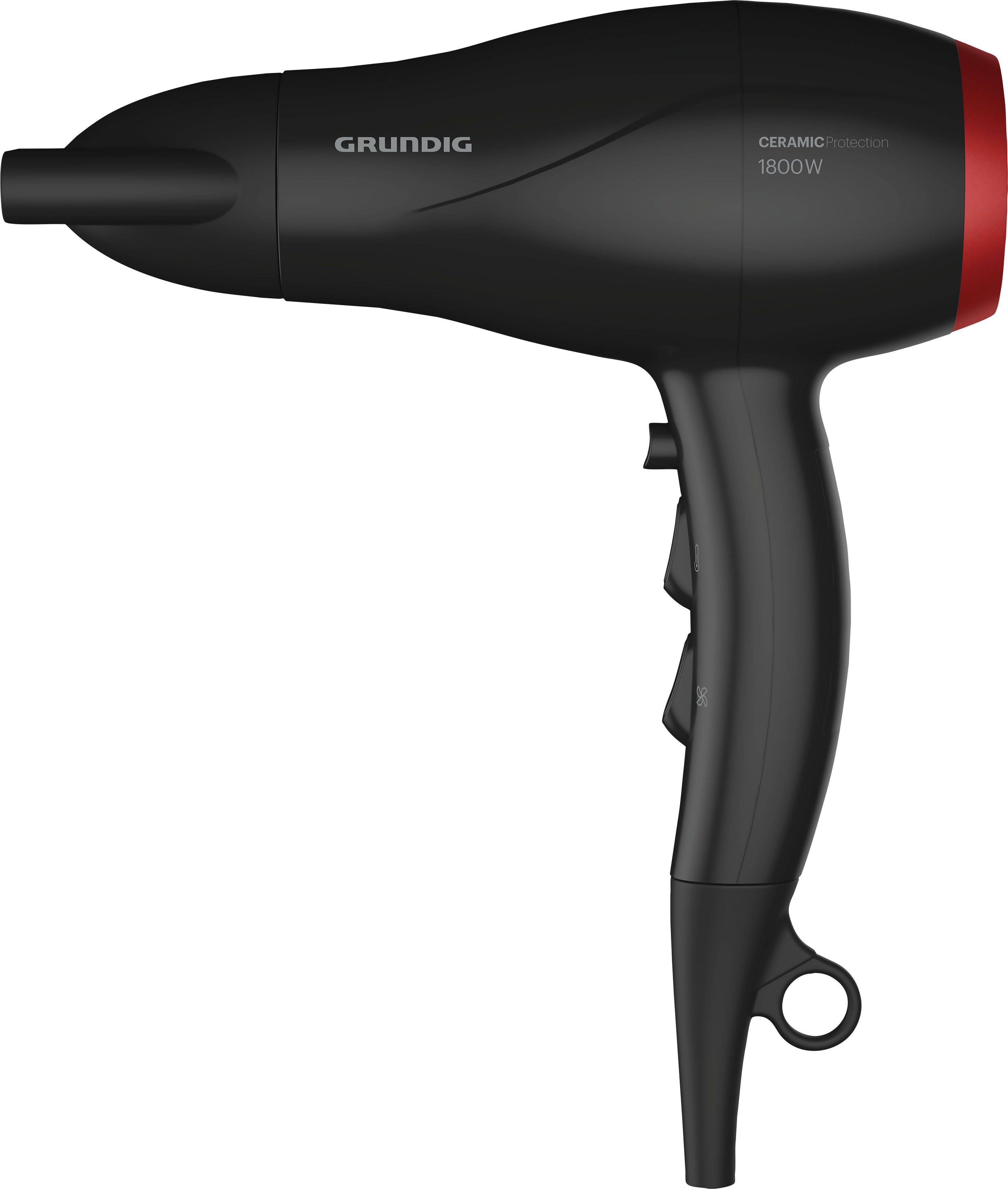 Grundig Haartrockner HD 3700 B, 1800 W, 1800W Haartrockner mit Keramikschutz & präziser Stylingdüse rot|schwarz