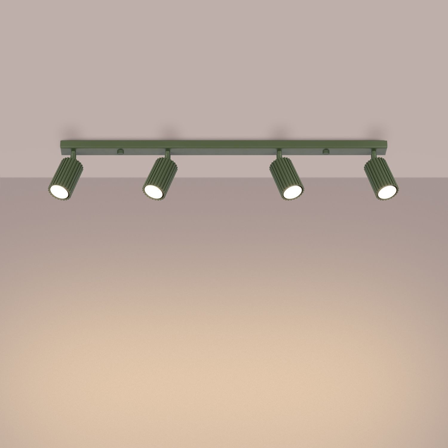 Licht-Erlebnisse Deckenstrahler BERTA, ohne Leuchtmittel, Aluminium GU10 verstellbar Olivgrün 4-flammig länglich Modern