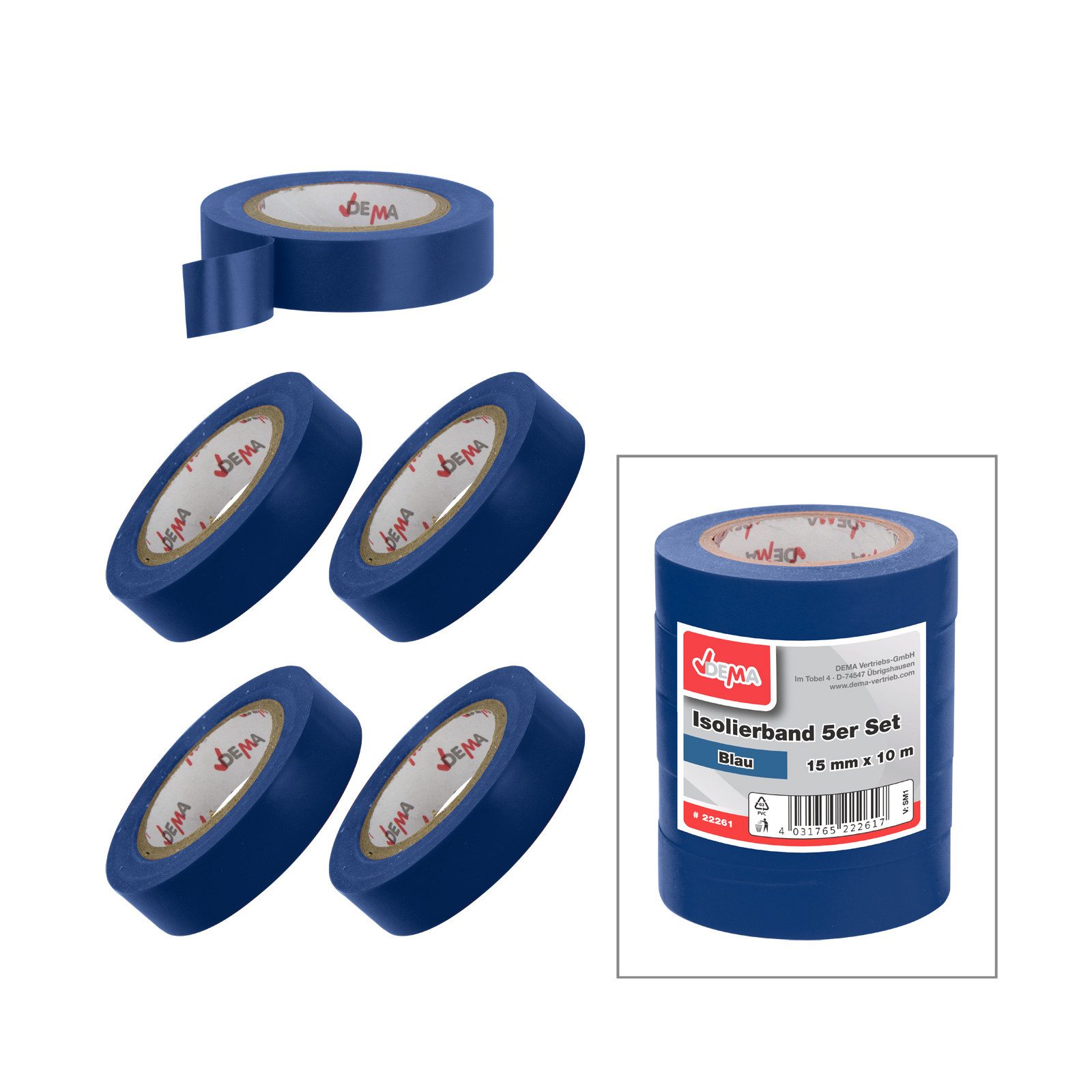 DEMA Isolierband Isolierband 5er Set Blau 15 mm x 10 m (5-St)