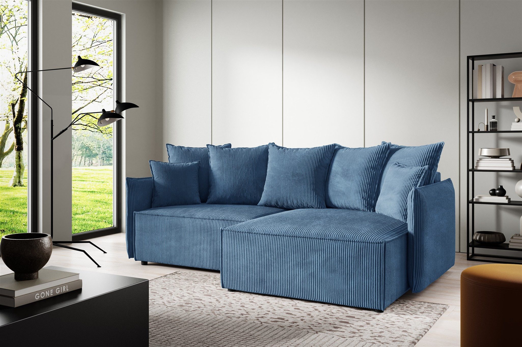Fun Möbel Ecksofa Schlafsofa Sofa MINEA mit Ottomane in Stoff, Rundumbezug