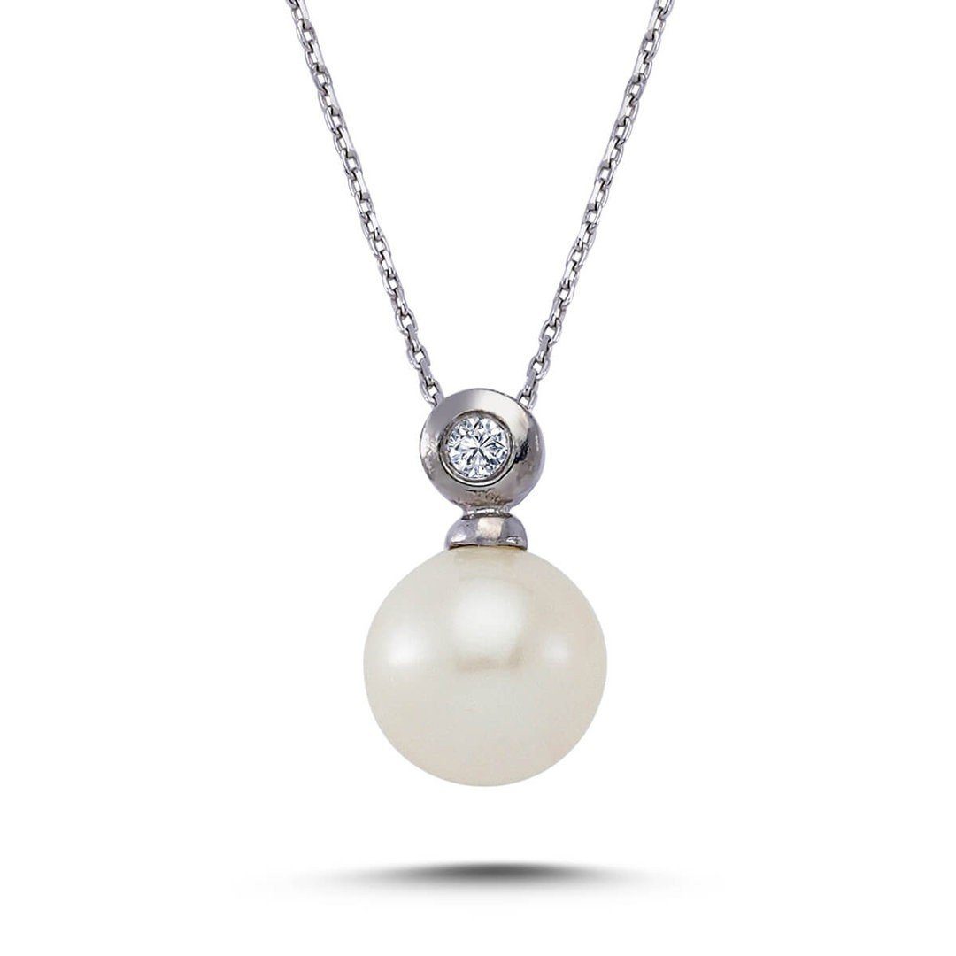 EinStein Diamant Goldkette Rund Perlen Halskette Diamant 14 Karat Weißgold, Diamant Anhänger mit Kette, Halskette, Collier in 14 Karat Gold