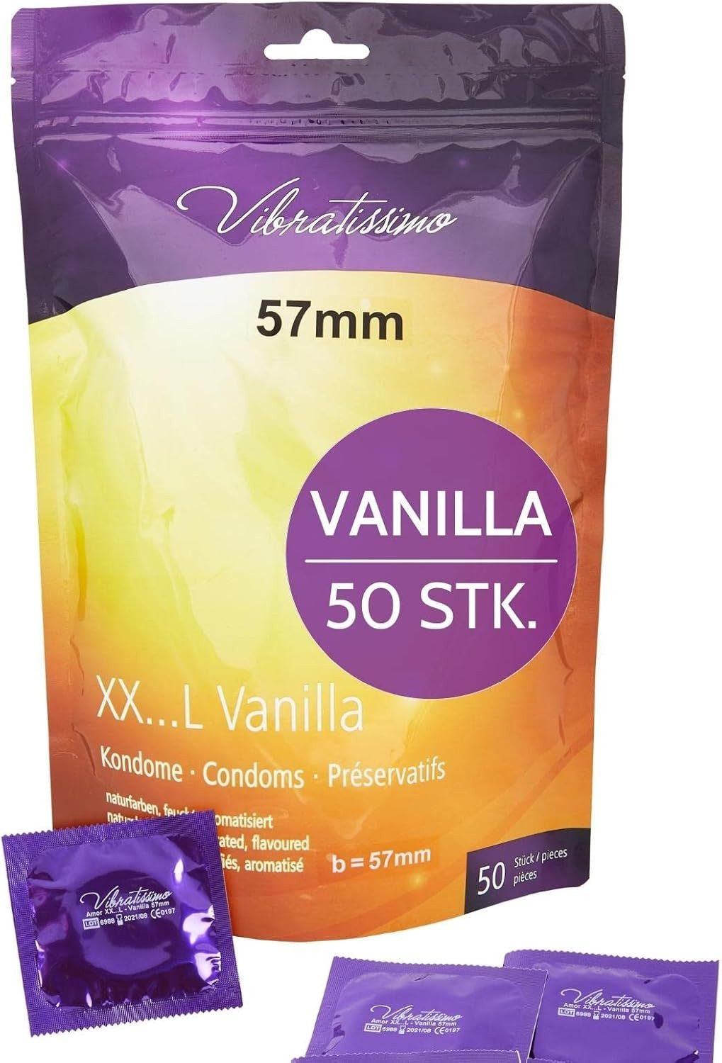 Vibratissimo Kondome Premium Vanilla, verschiedene Größen, aromatisiert mit dezentem Vanilleduft, 47-69mm Durchmesser