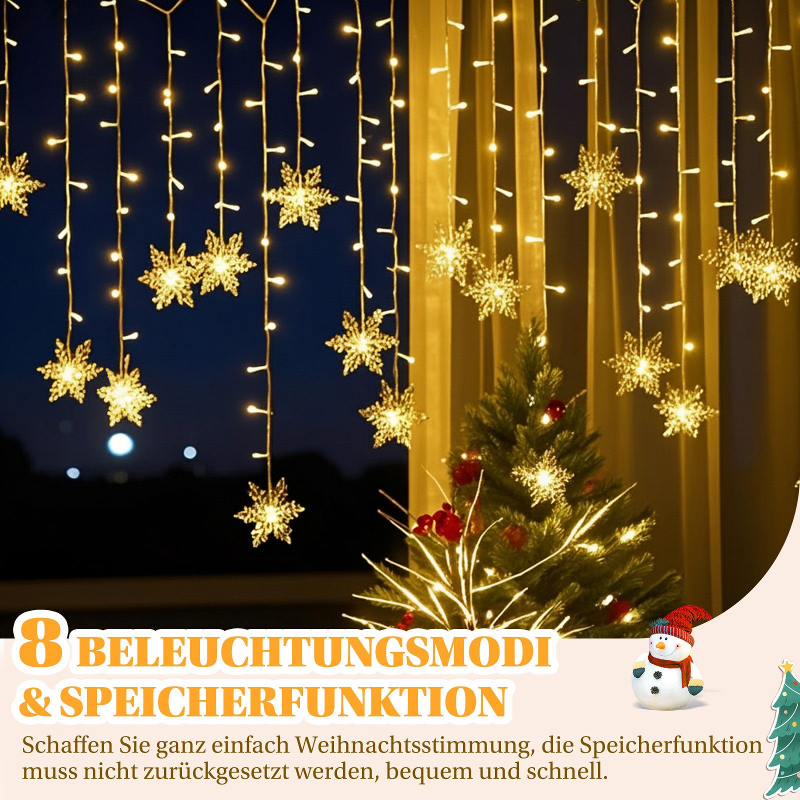 Sunicol Lichterkette Schneeflocke Weihnachtendeko LED Lichtervorhang, günstig online kaufen