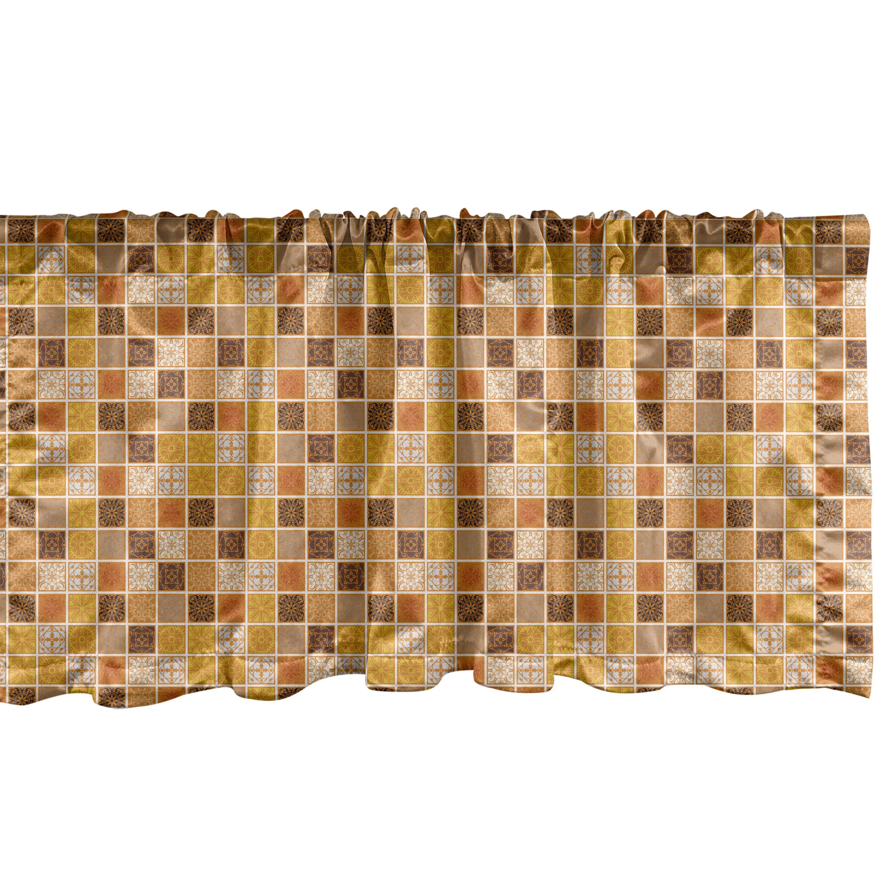 Scheibengardine Vorhang Volant für Küche Schlafzimmer Dekor mit Stangentasche, Abakuhaus, Microfaser, Gelb Braun traditionelle Squares