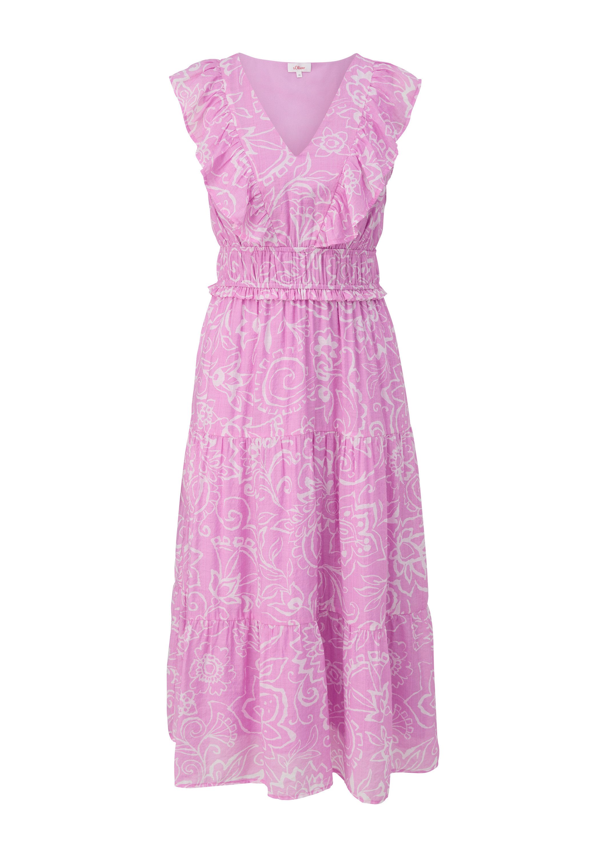 s.Oliver Midikleid Kleid Gemustertes Kleid aus Viskosemix mit Rüschendetail günstig online kaufen
