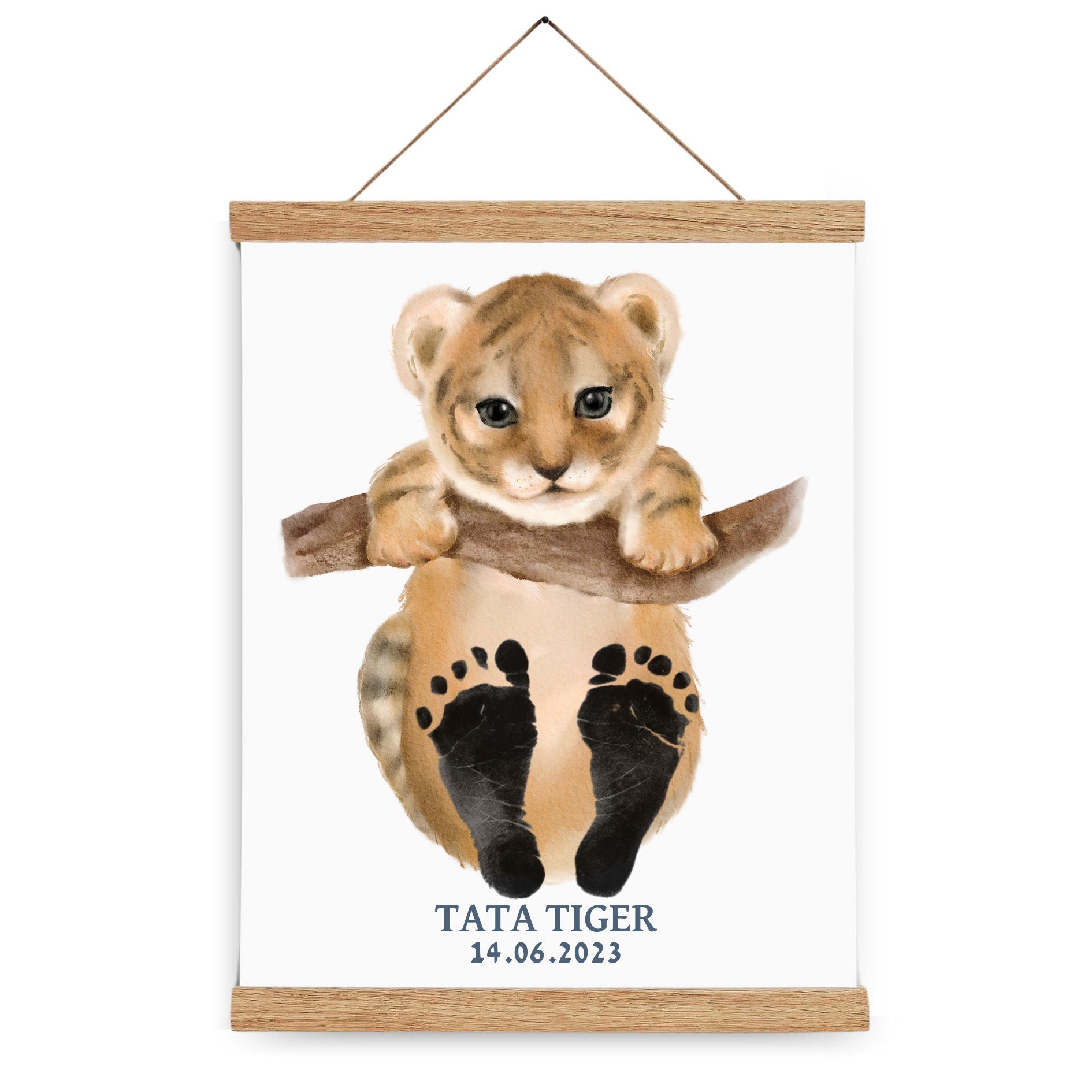 SMALL PAW Poster Personalisierbares Fußabdruck Baby Set, Baby Abdruckset, Tata Tiger, Personalisierter Druck auf Qualitätspapier