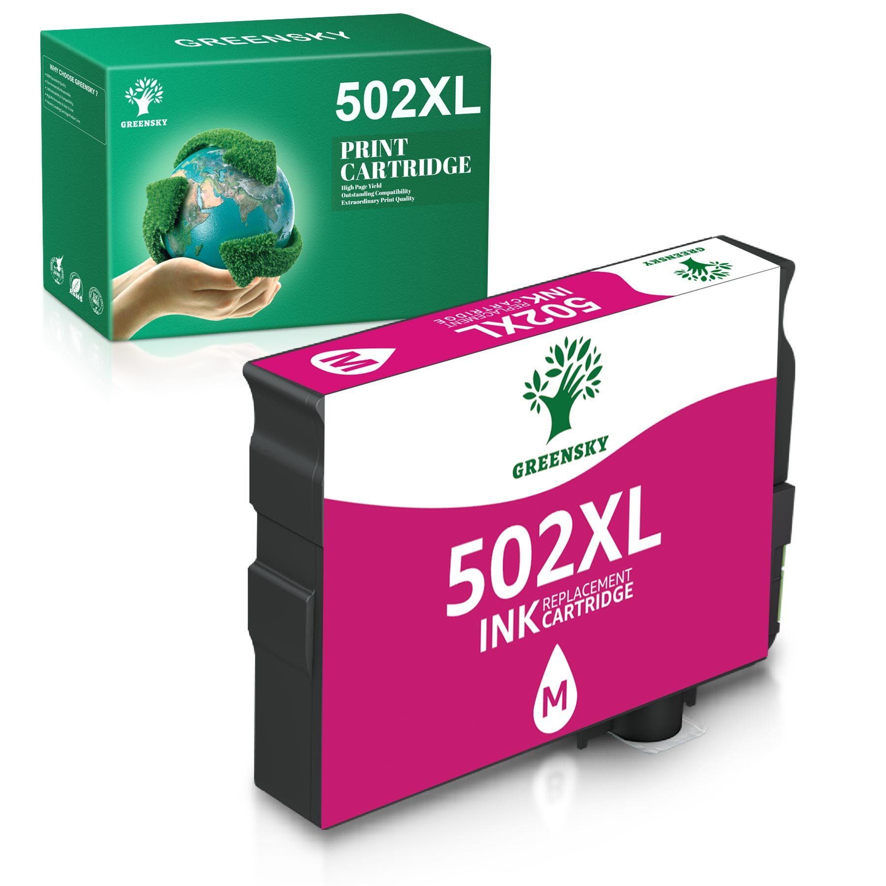 Greensky Ersatz für Magenta WF-2860DWF XP EPSON XP 502 1x Tintenpatrone WF-2865DWF) 5105 5100 (inklusive chip, Multipack XL