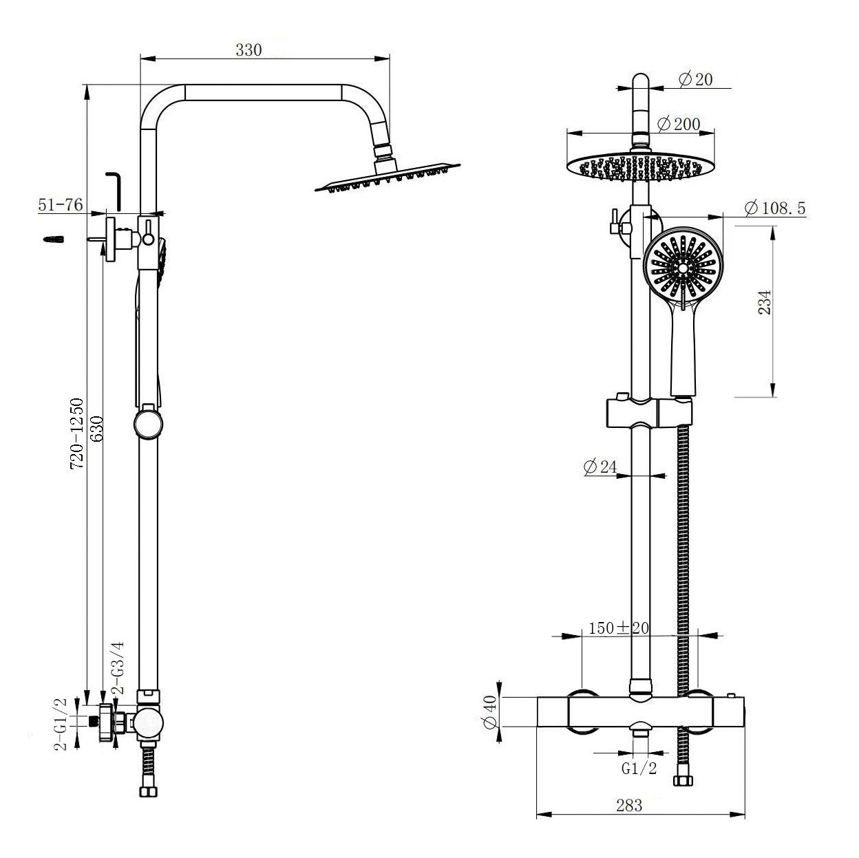 duschspa Duschsystem Regendusche mit Thermostat Edelstahl 8 Zoll Regenduschkopf, 2 Strahlart(en), 3 Strahlarten Handbrause