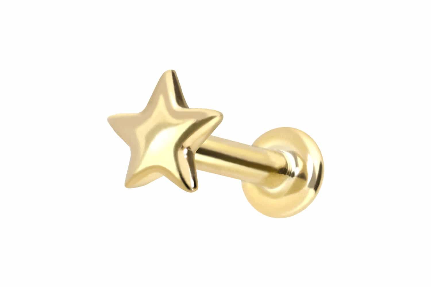 Piercing-Set 14 Karat Gold Labret mit Innengewinde STERN