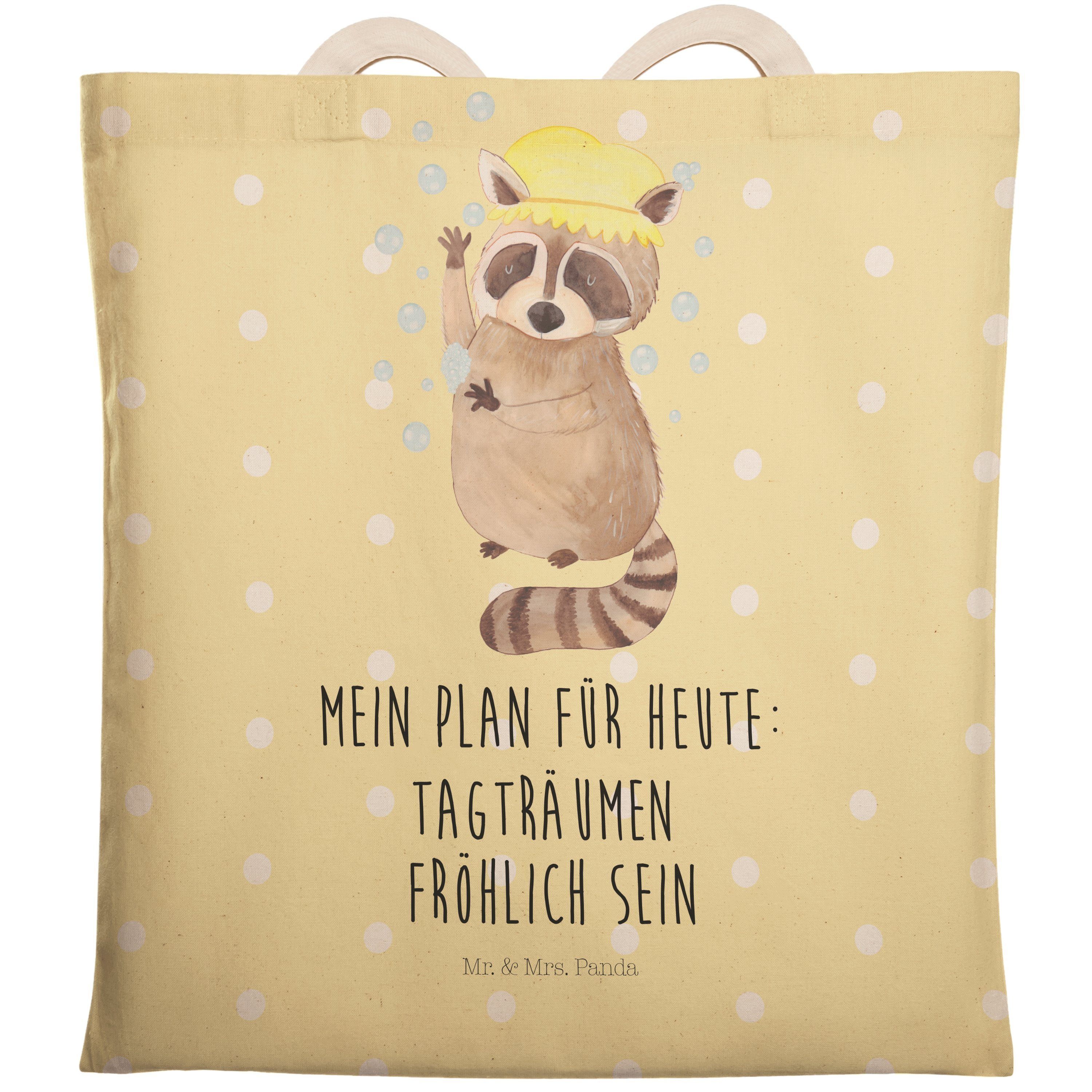 Mr. & Mrs. Panda Tragetasche Waschbär - Gelb Pastell - Geschenk, Baumwolltasche, lustige Sprüche, (1-tlg)