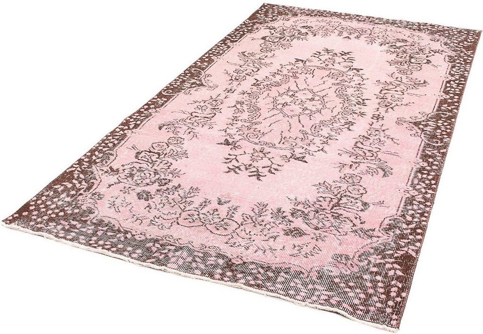 Teppich Vintage - 217 x 118 cm - rosa, morgenland, rechteckig, Höhe: 8 mm,  Wohnzimmer, Handgeknüpft, Einzelstück mit Zertifikat