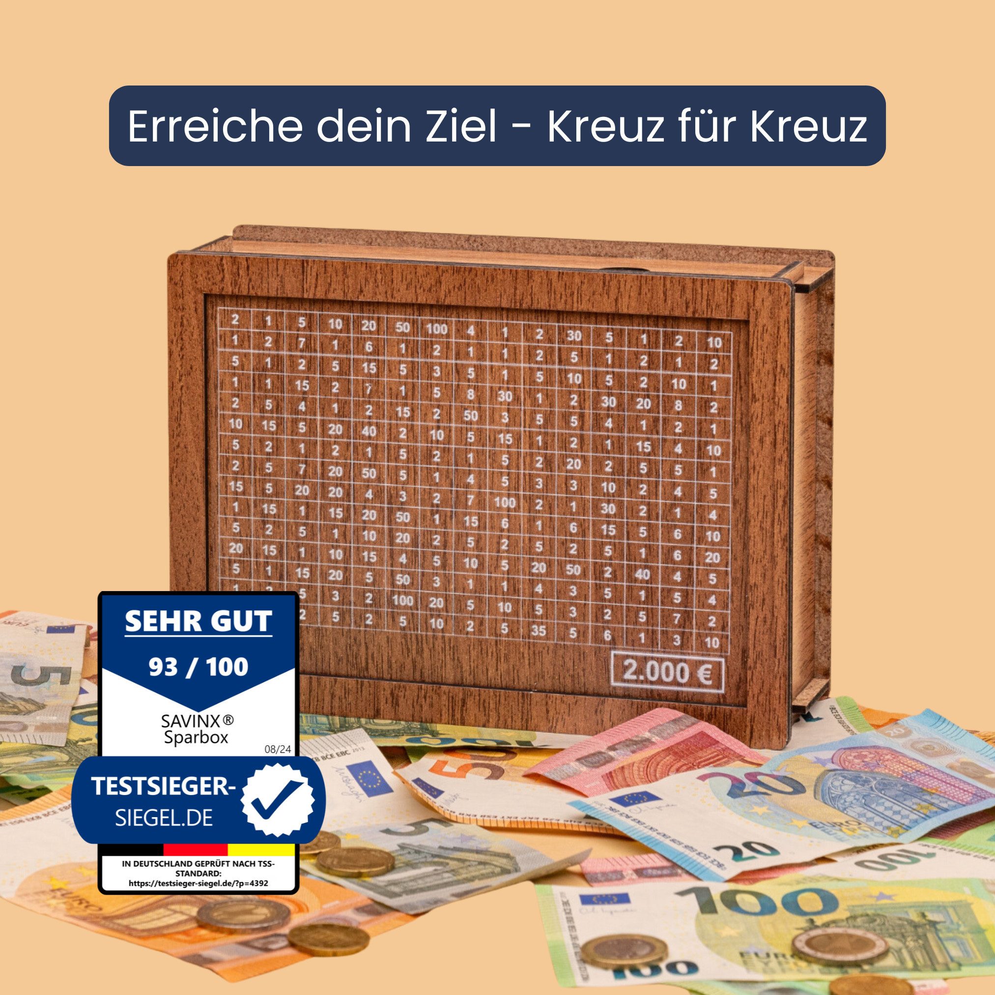 SavinX Spardose SparBox Original (6Größen) - mit Zahlen zum Ankreuzen•Wiederverwendbar