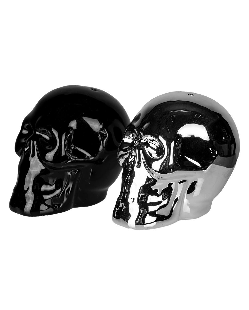 Horror-Shop Dekofigur Black & Silver Totenschädel Salz & Pfefferstreuer
