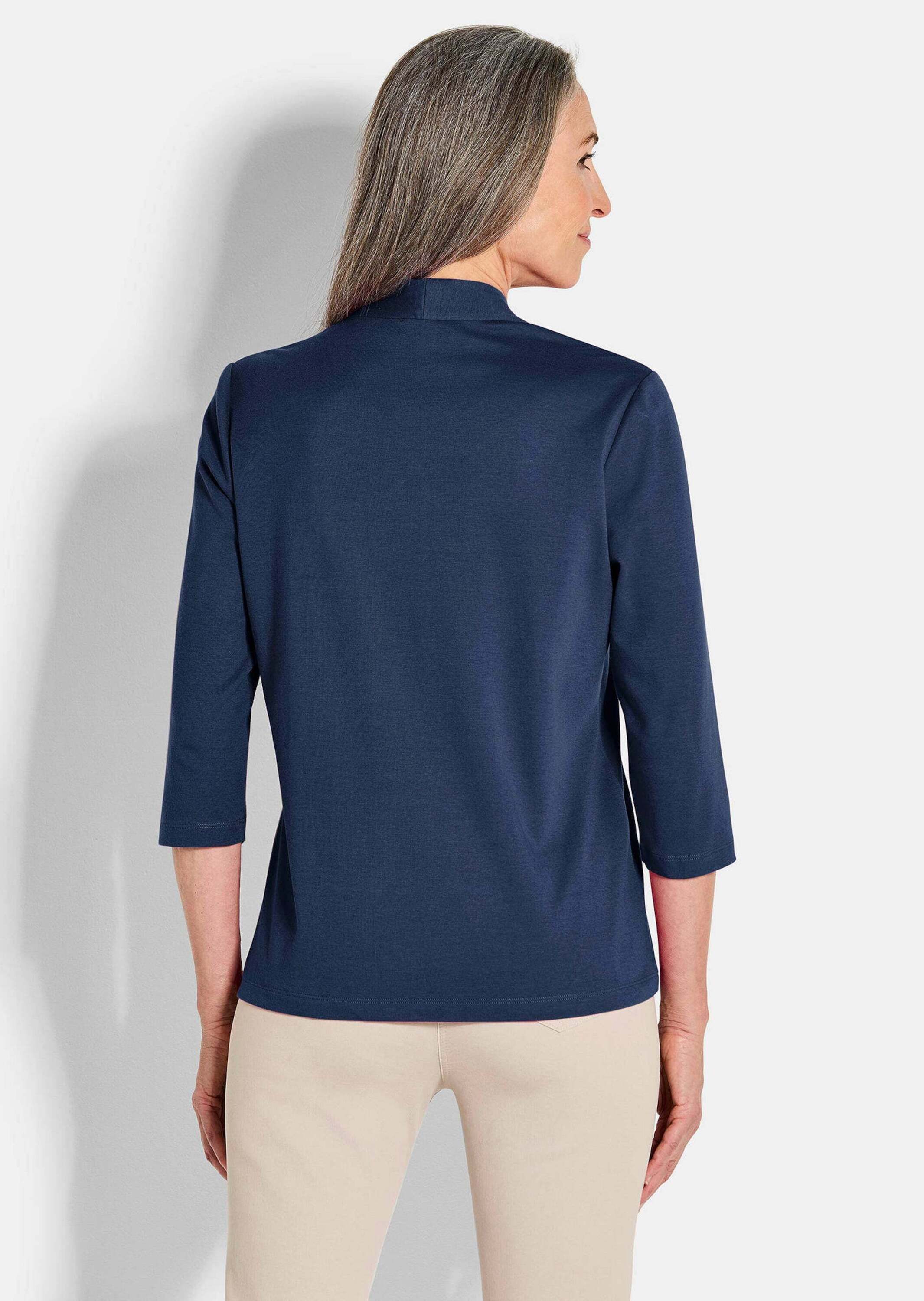 GOLDNER Print-Shirt Elegantes Basic-Shirt mit V-Ausschnitt Zeitloses Halbarmshirt mit schmeichelndem Ausschnitt, reine Baumwolle