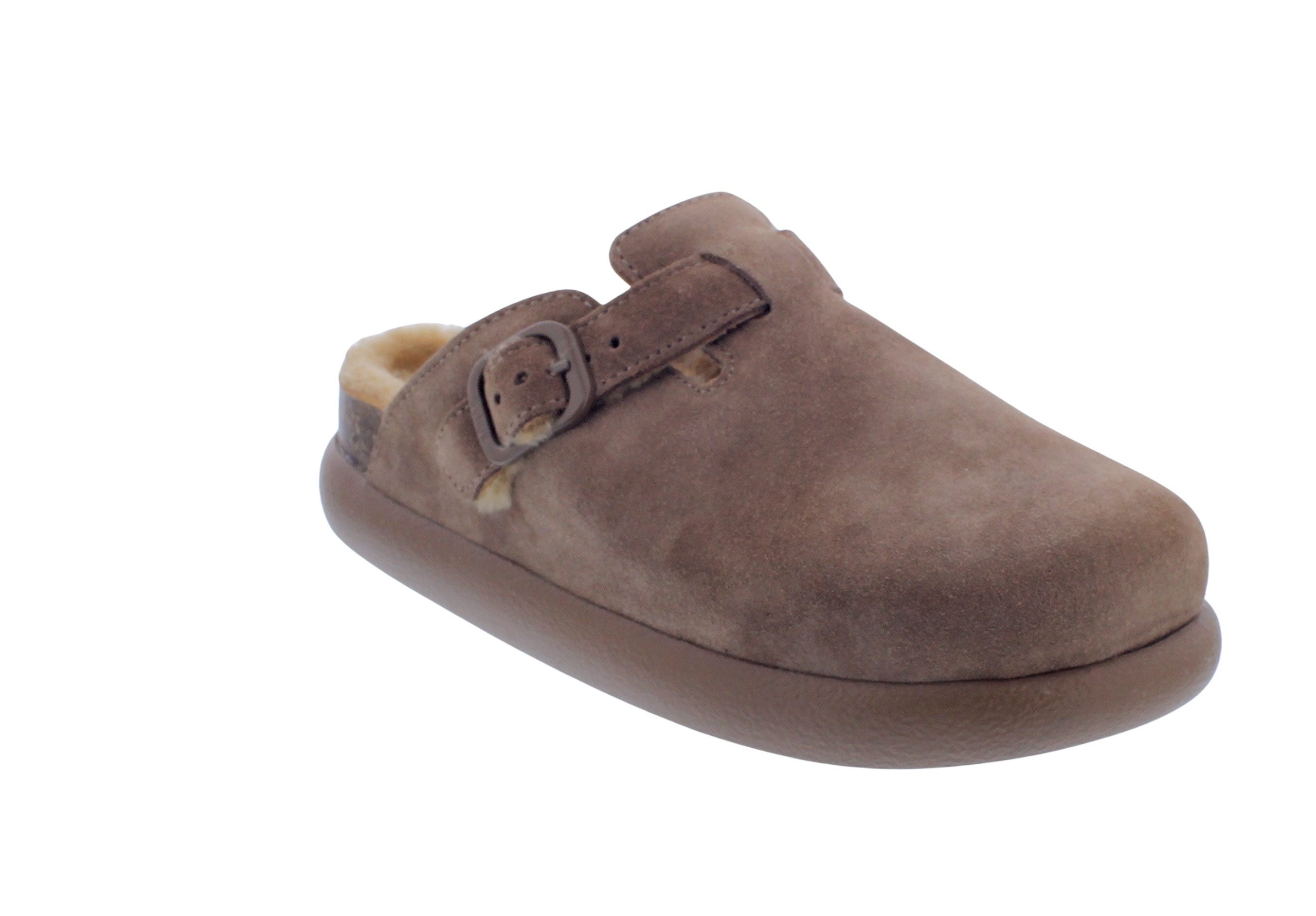 Scholl Scholl Fae Chunky Clog Taupe Suede + Fur - Veloursleder mit Fell Clo günstig online kaufen