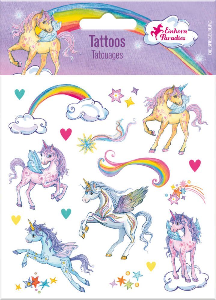 Kindertattoo Glitzer-Tattoos Einhorn-Paradies