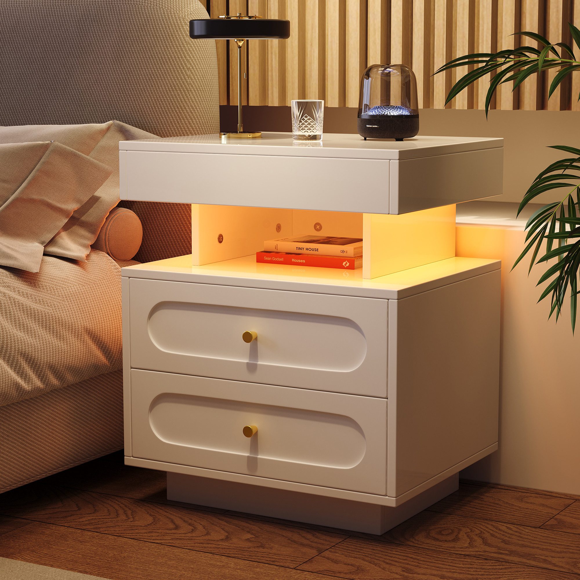 MODFU Nachttisch Nachtschrank mit LED-Beleuchtung (Nachtkommode günstig online kaufen
