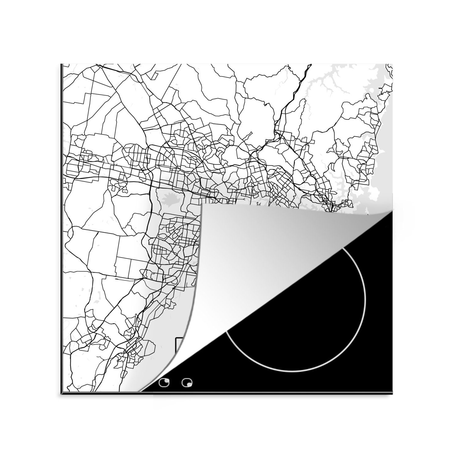 MuchoWow Herdblende-/Abdeckplatte Karte - Sydney - Stadtplan - Schwarz und weiß, Vinyl, (1 tlg), 78x78 cm, Ceranfeldabdeckung, Arbeitsplatte für küche