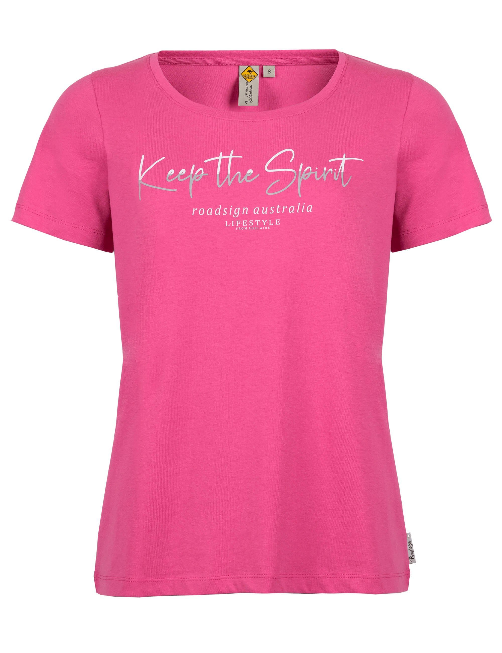 ROADSIGN australia T-Shirt % Logo-Print, Baumwolle (1-tlg) pink mit Keep the Spirit 100 & Rundhalsausschnitt