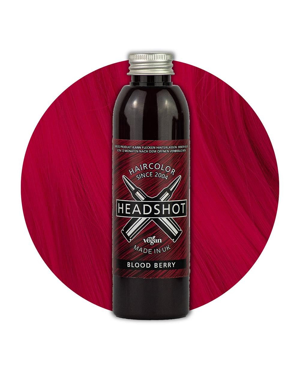 Haartönung Headshot Haartönung vegane Haarfarbe Blood Berry (150 ml), Packung, Chemikalien