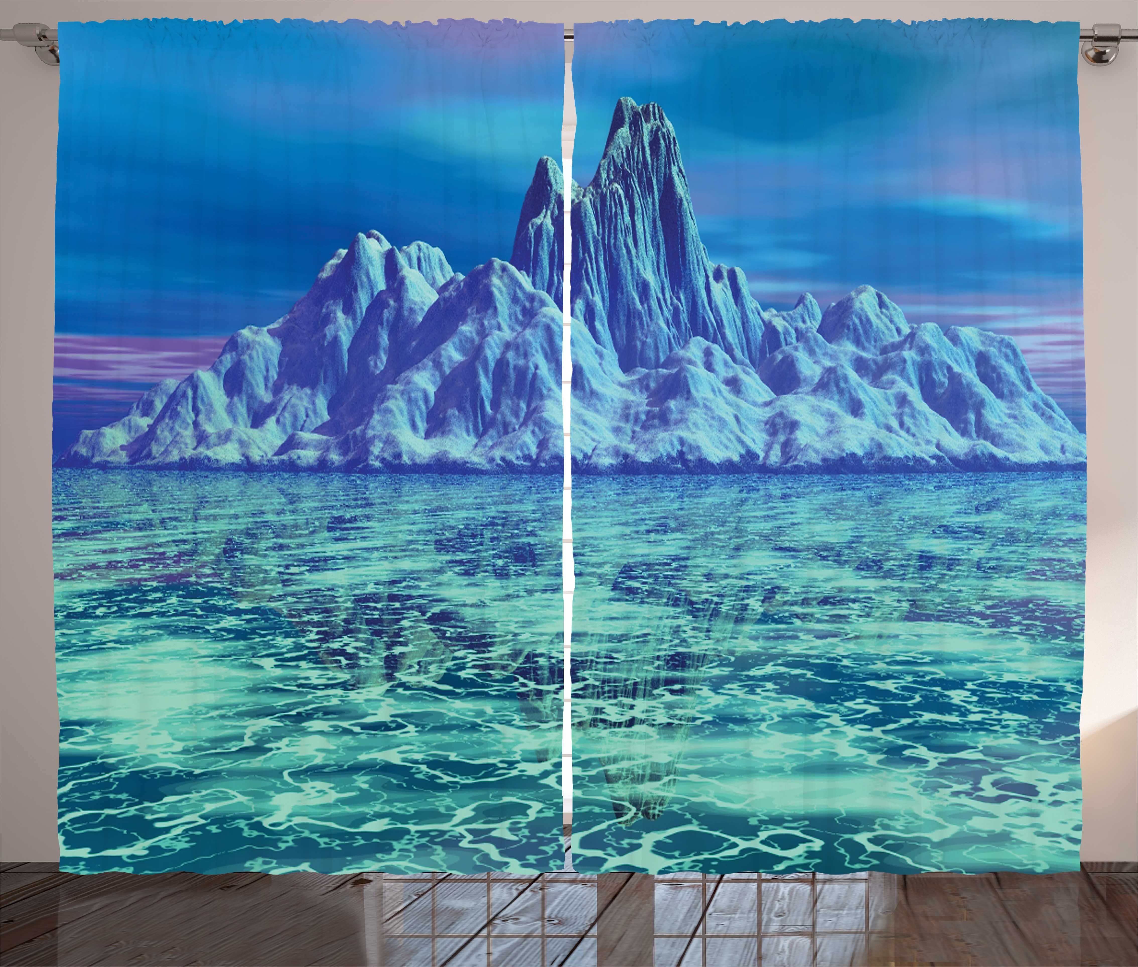 Gardine Schlafzimmer Kräuselband Vorhang mit Landschaft und Szene Abakuhaus, Haken, Arktische Berg Schlaufen Ice