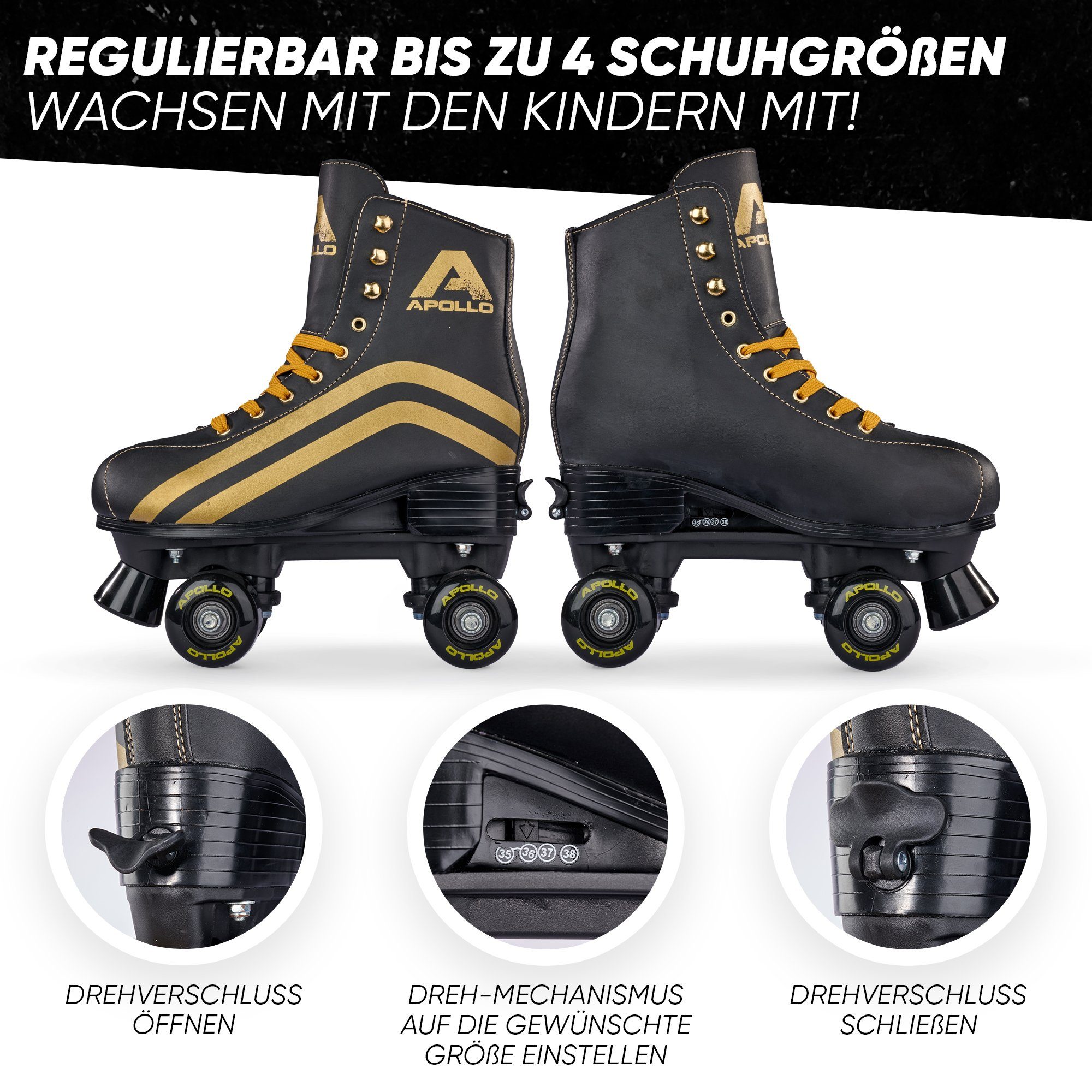 Apollo Rollschuhe Retro Discoroller, verstellbare Disco Roller Skates, größenverstellbar Rollerskates, Retro Design
