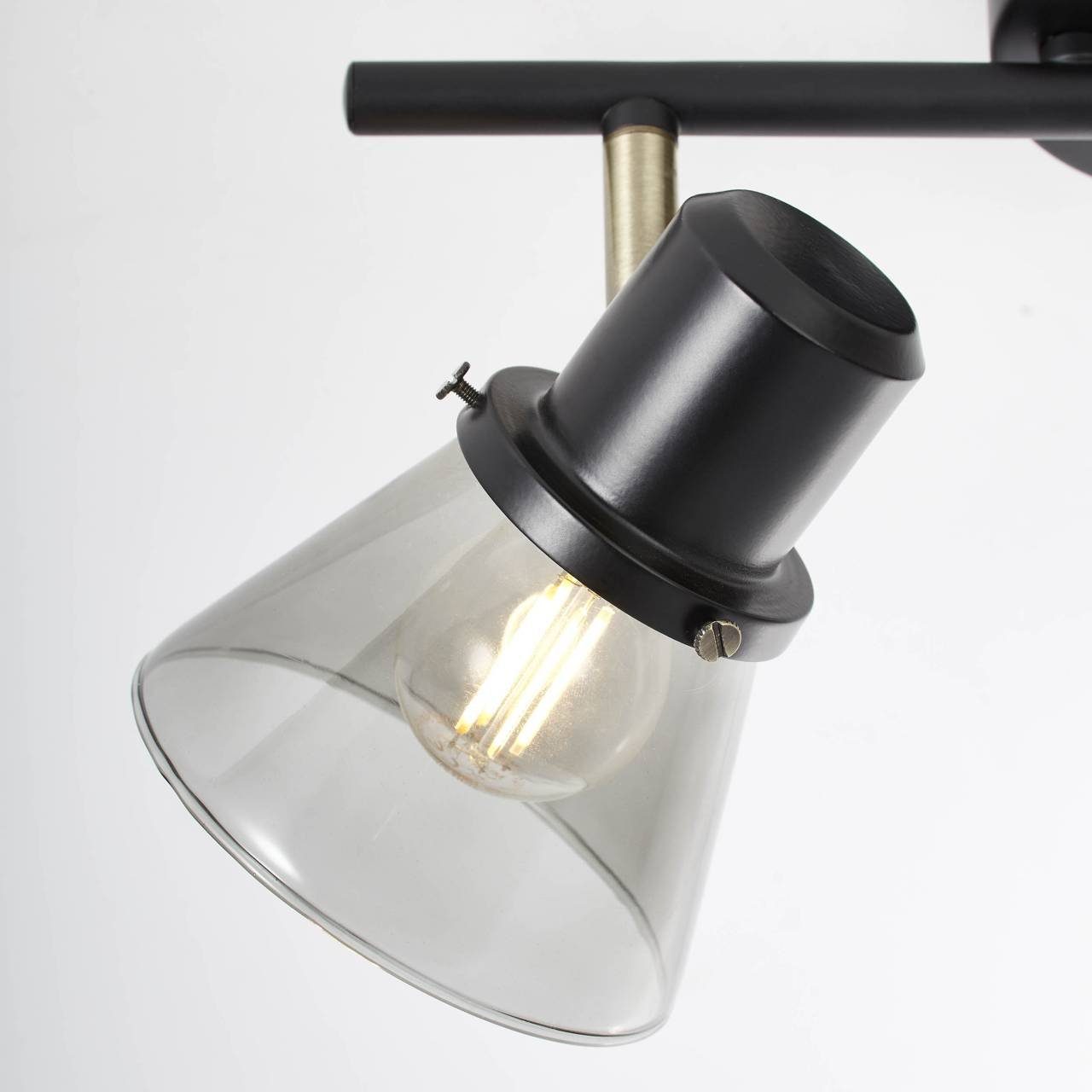 E D45, 2flg schwarz/antik Brilliant Lampe 2x messing/Rauchglas Ronald, Spotrohr Ronald Deckenleuchte