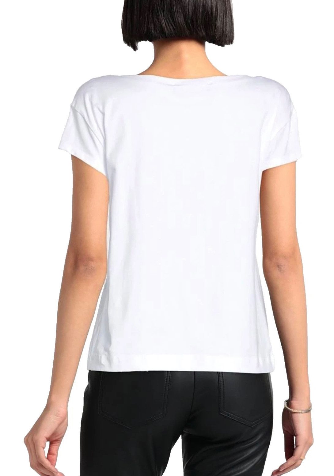 LOVE MOSCHINO T-Shirt Damen T-Shirt „Heart OH!“ mit Strassdetails Boxy Fit mit Herzmotiv, verziert mit roten Strasssteinen