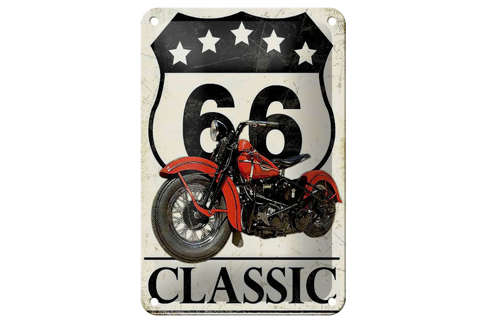 Femer GmbH Metallschild Retro 12x18cm Motorrad classic 66 5 Sterne, (1 St), gewölbte Oberfläche, abgerundete Ecken, umgeschlagene Kanten